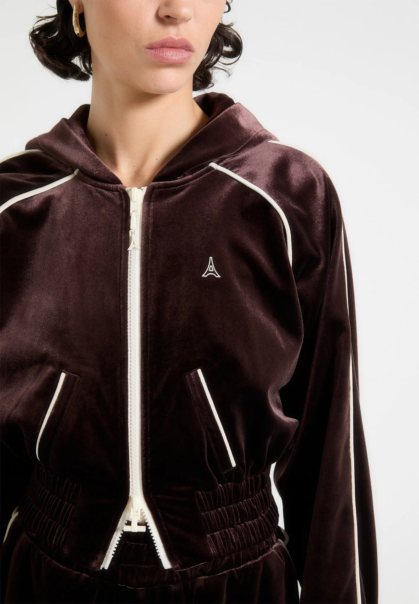 Eiffel Velour Zip Through Hoodie - Brown sold by Maniere De Voir product image thumbnail 3