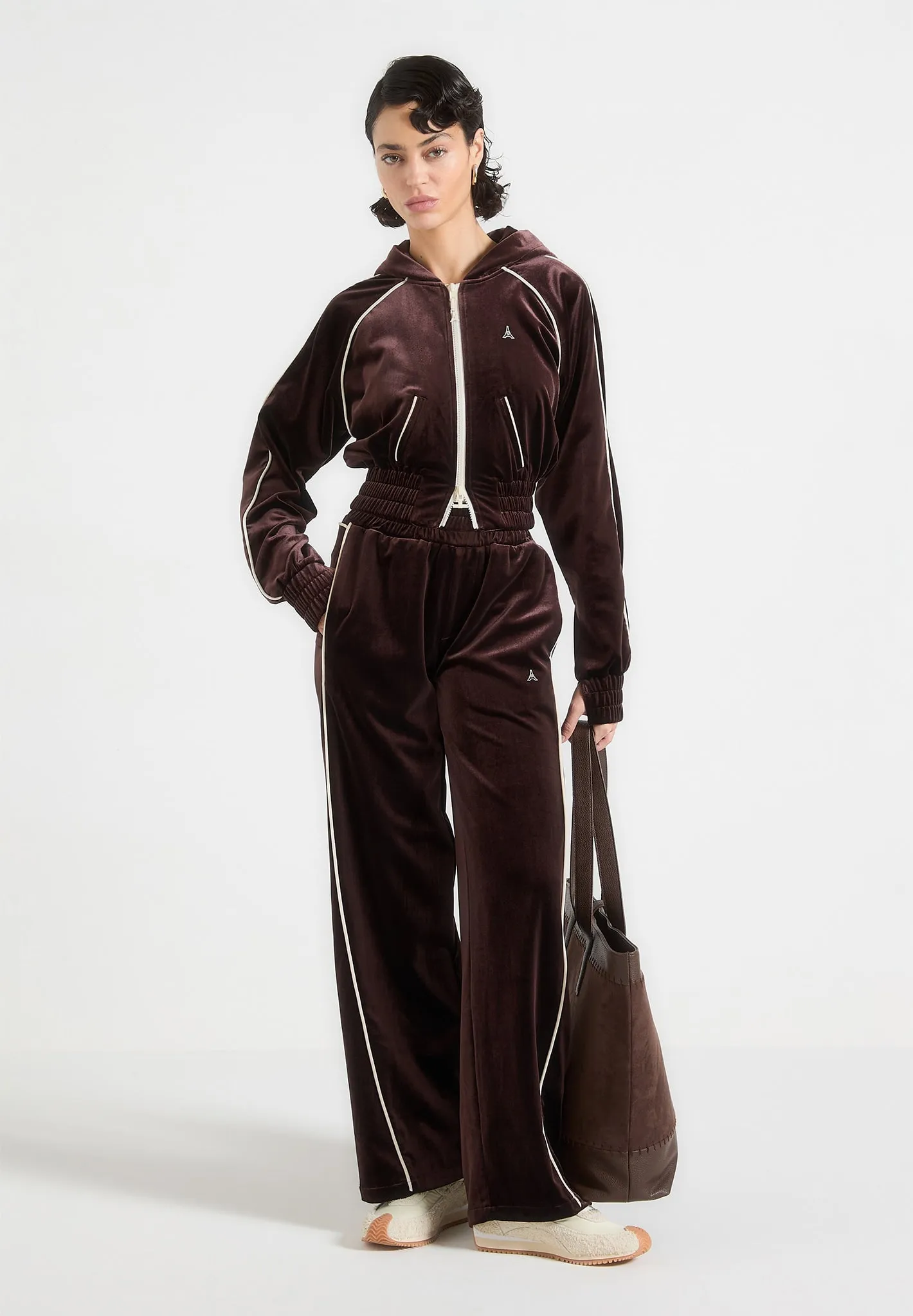Eiffel Velour Zip Through Hoodie - Brown sold by Maniere De Voir product image thumbnail 2