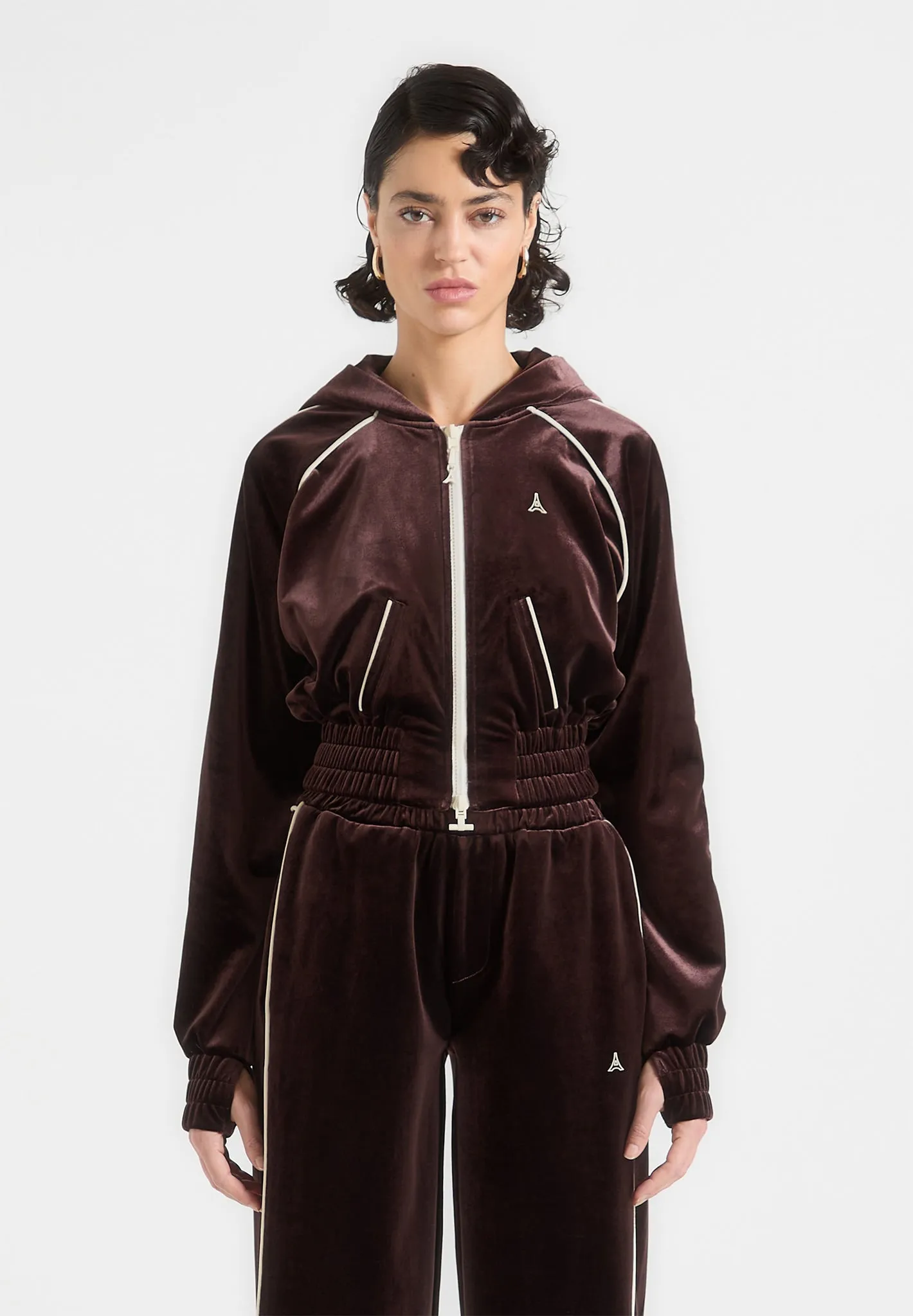 Eiffel Velour Zip Through Hoodie - Brown sold by Maniere De Voir product image thumbnail 5
