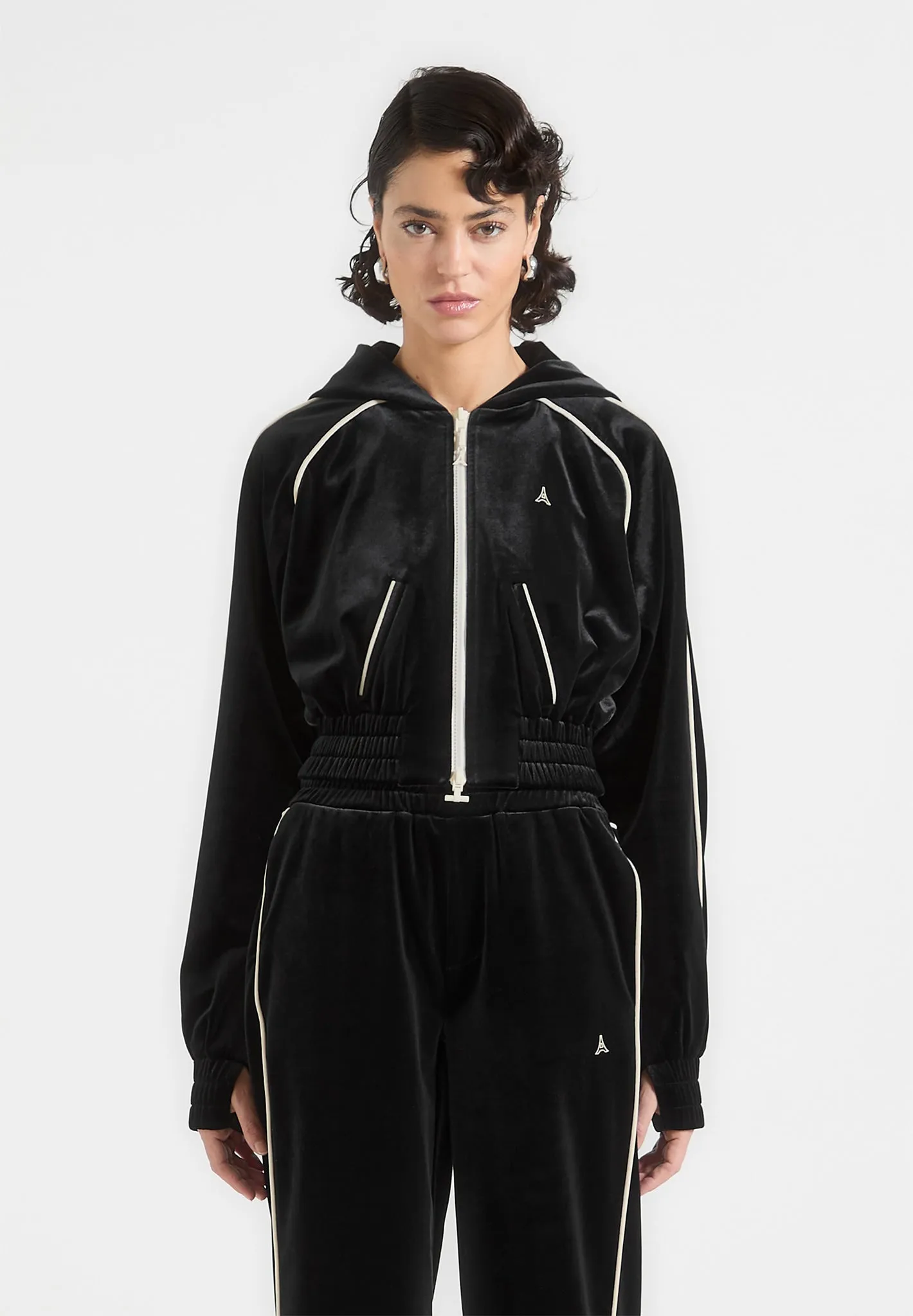 Eiffel Velour Zip Through Hoodie - Black sold by Maniere De Voir product image thumbnail 5