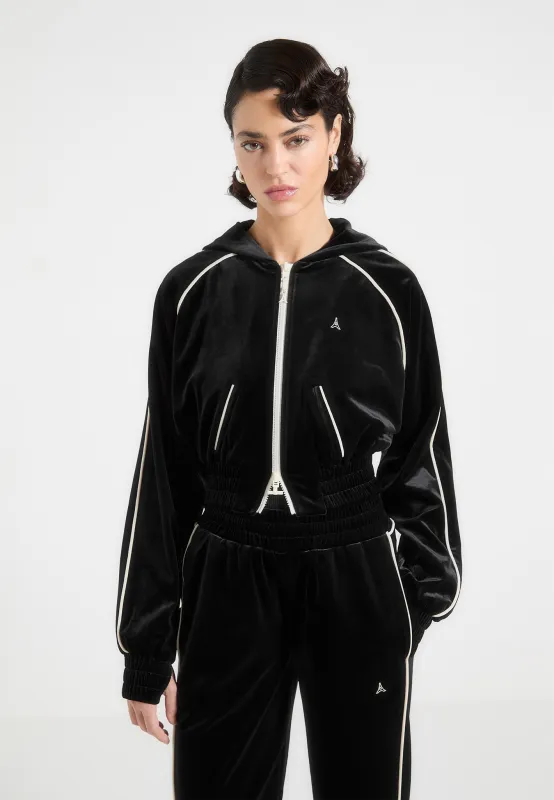 Eiffel Velour Zip Through Hoodie - Black sold by Maniere De Voir