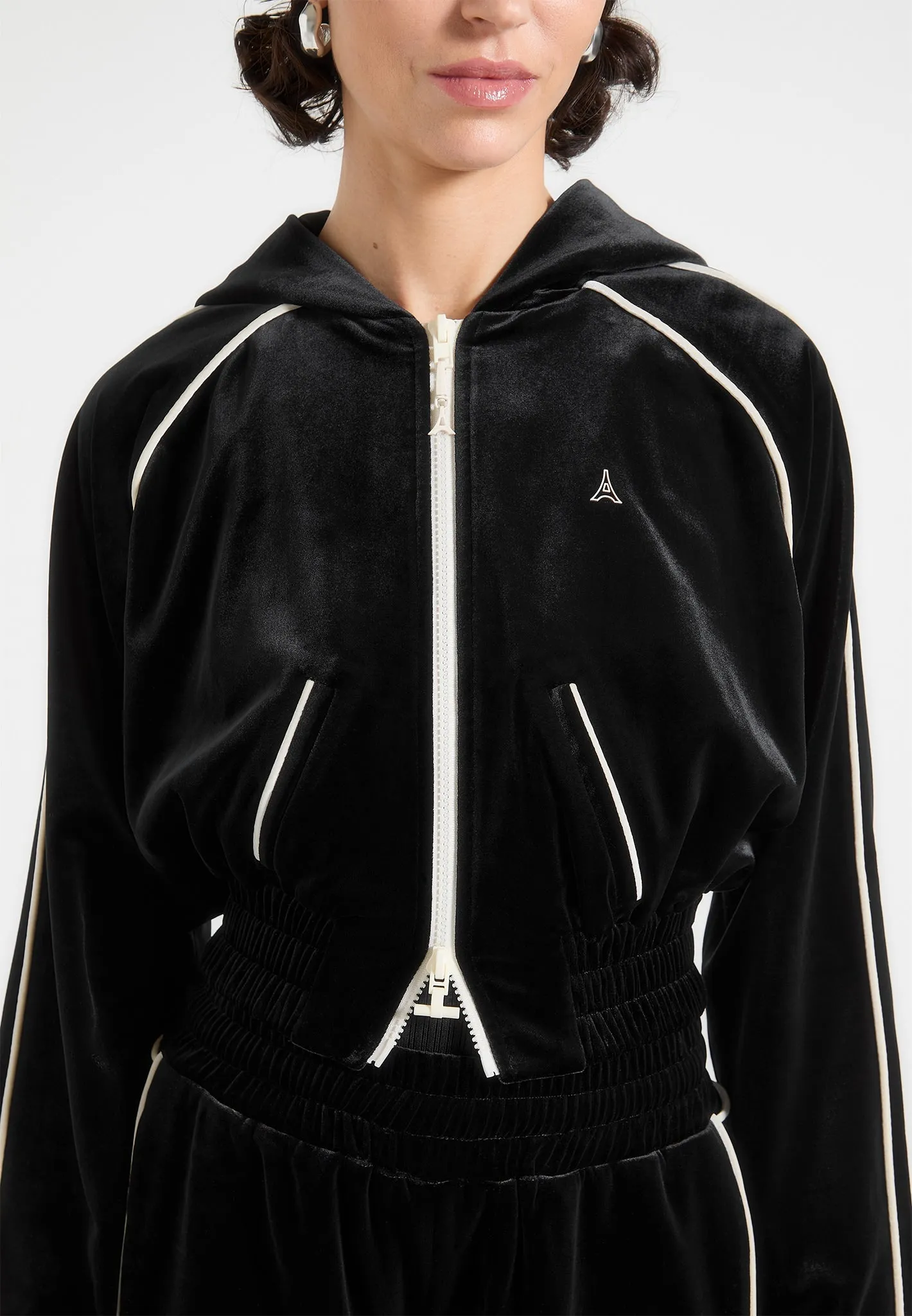 Eiffel Velour Zip Through Hoodie - Black sold by Maniere De Voir product image thumbnail 3