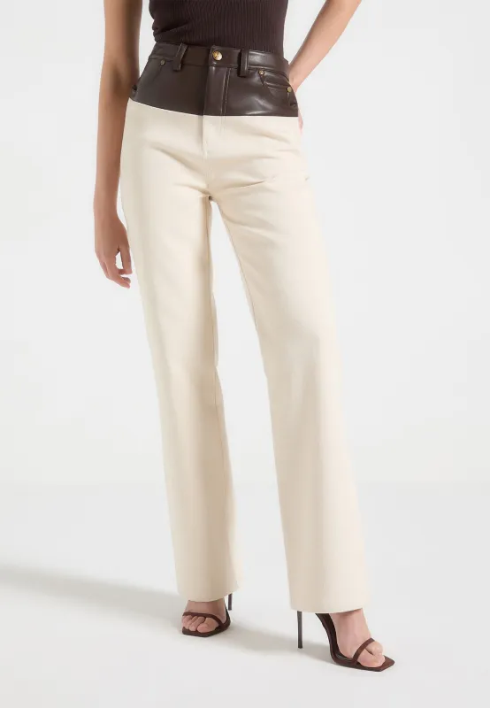 Renee - Leather & Denim Boyfriend Jeans - Cream/Brown sold by Maniere De Voir