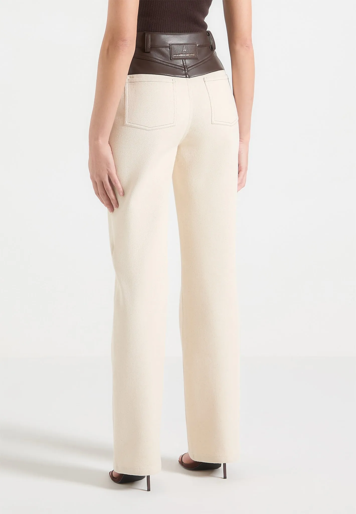 Renee - Leather & Denim Boyfriend Jeans - Cream/Brown sold by Maniere De Voir product image thumbnail 4