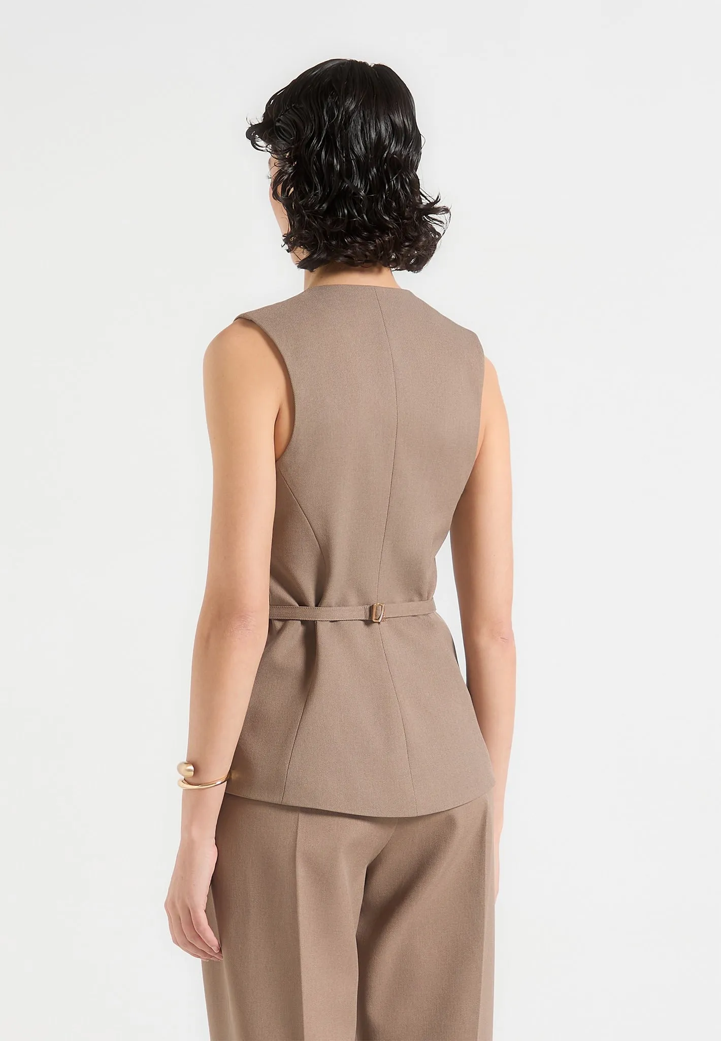 Simone - Cinch Waistcoat with Oversized Buttons - Taupe sold by Maniere De Voir product image thumbnail 5