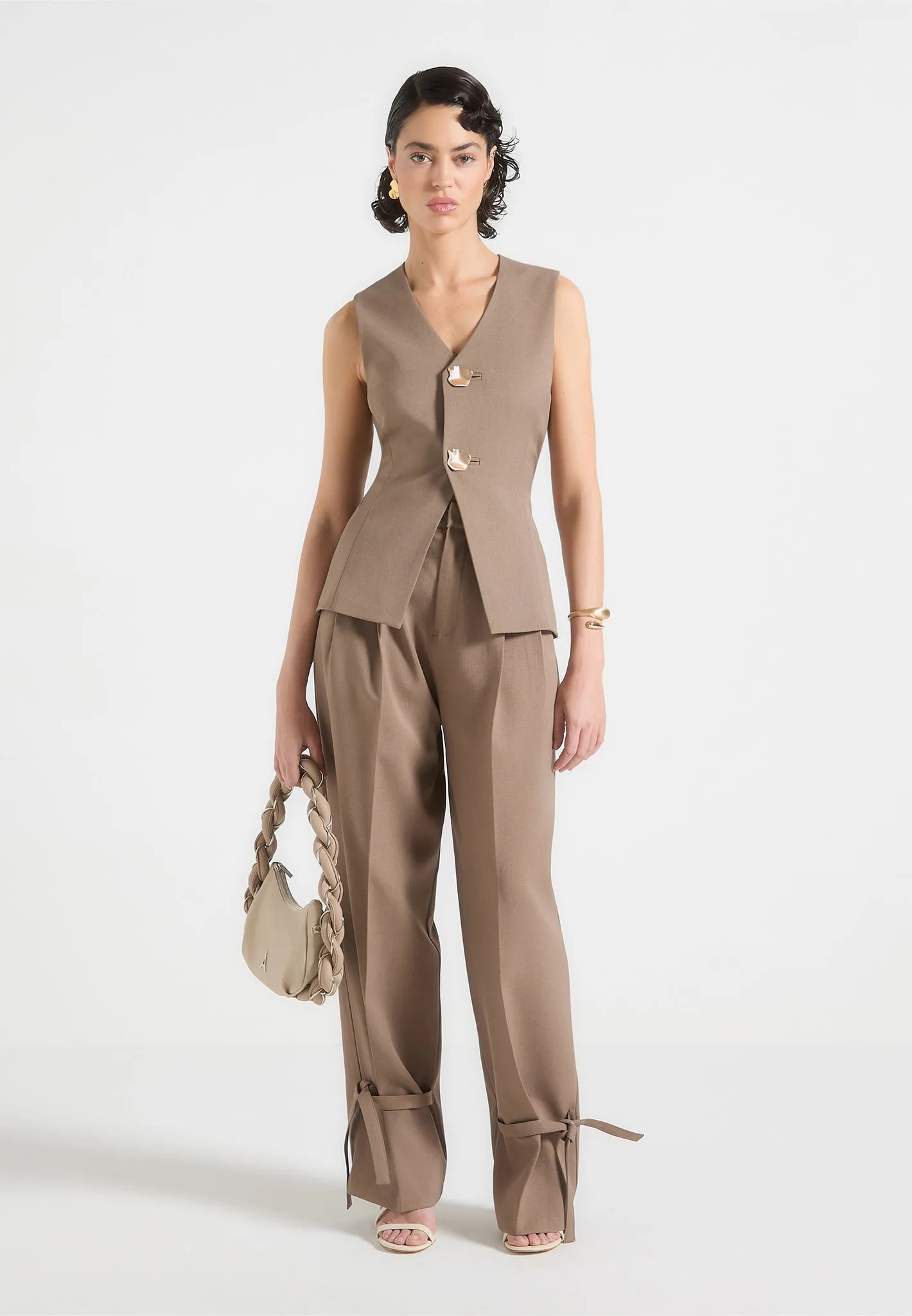 Simone - Cinch Waistcoat with Oversized Buttons - Taupe sold by Maniere De Voir product image thumbnail 3