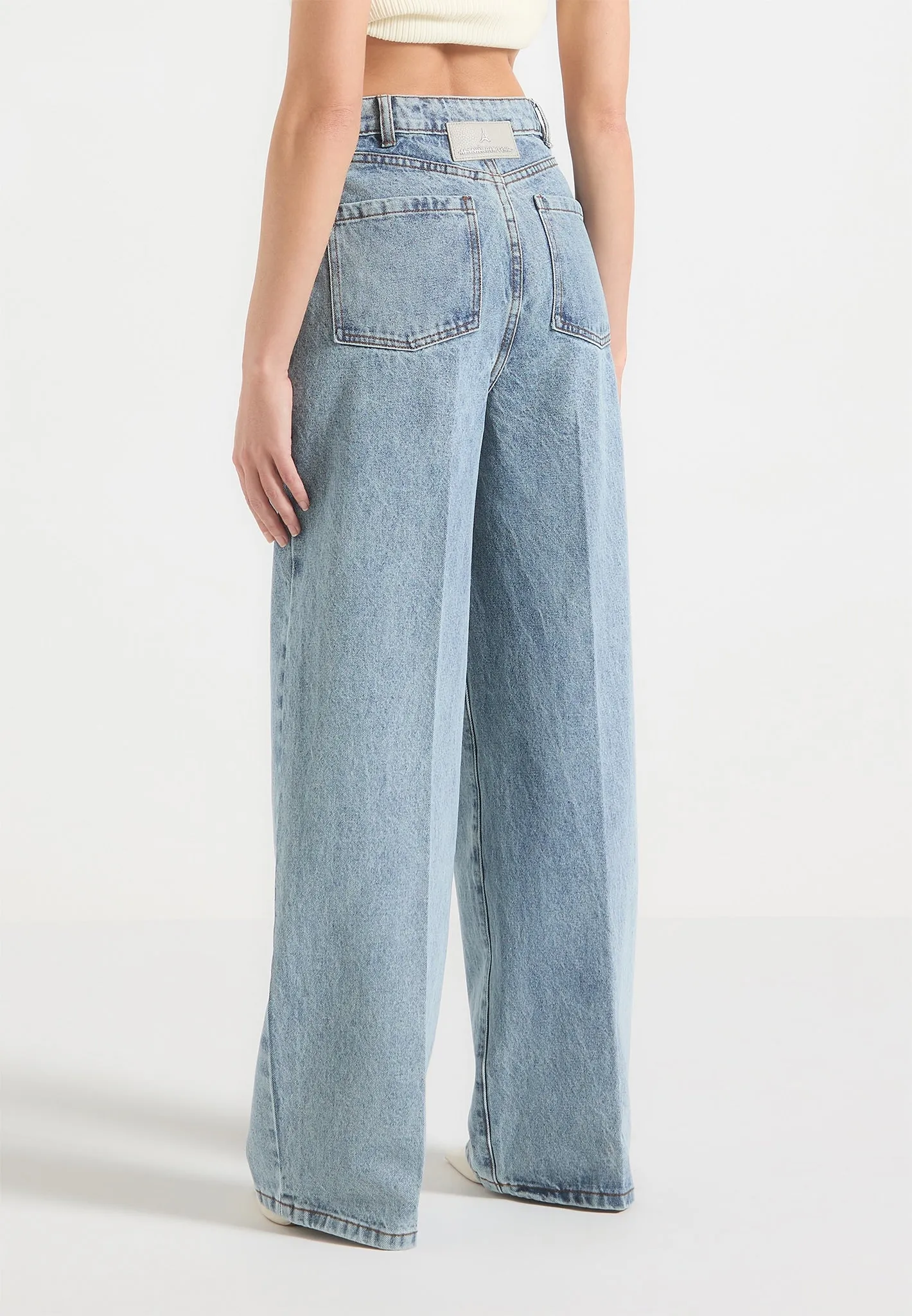 Astrid - Wrapover Wide Leg Jeans - Mid Blue sold by Maniere De Voir product image thumbnail 3