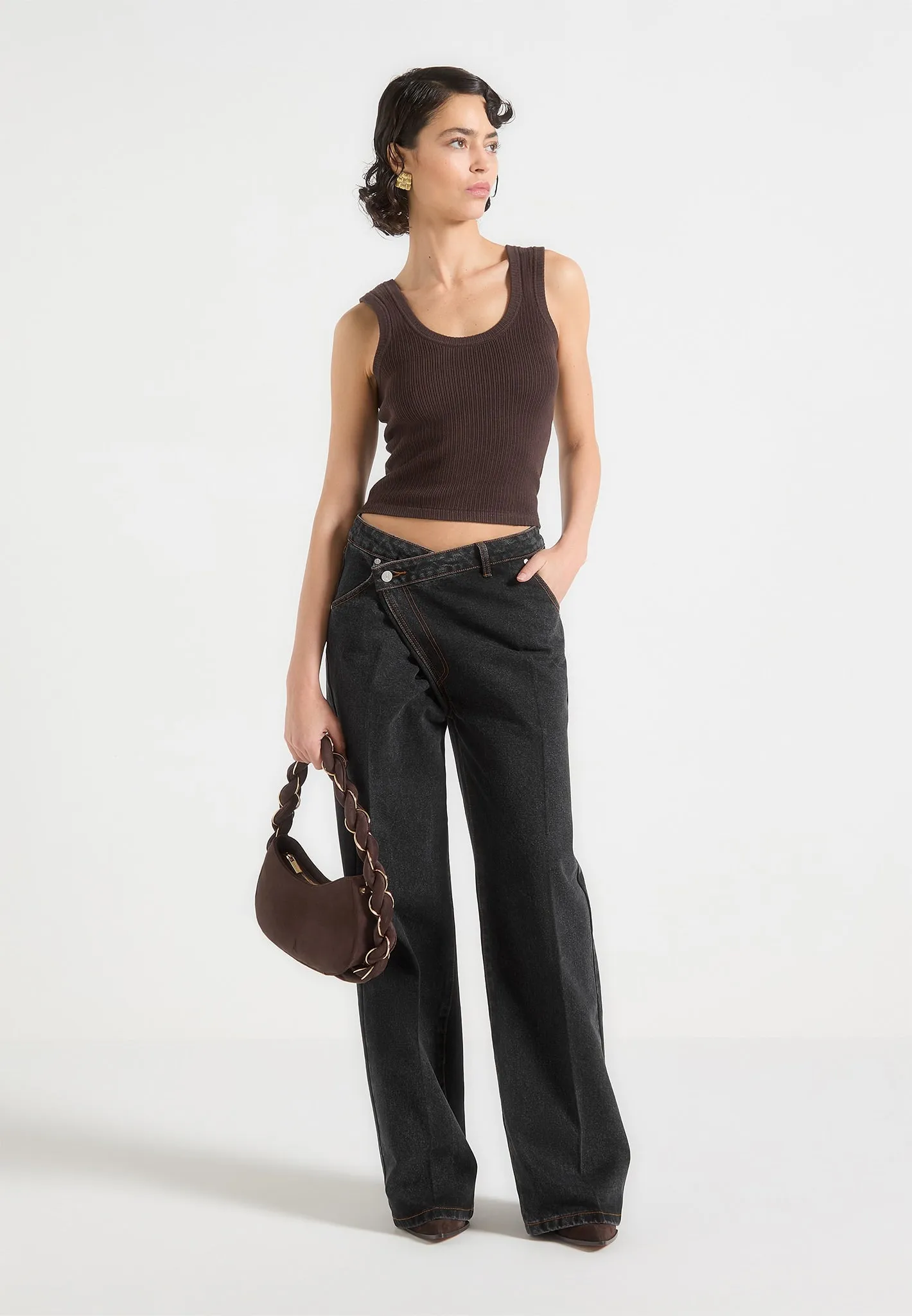 Astrid - Wrapover Wide Leg Jeans - Black sold by Maniere De Voir product image thumbnail 2