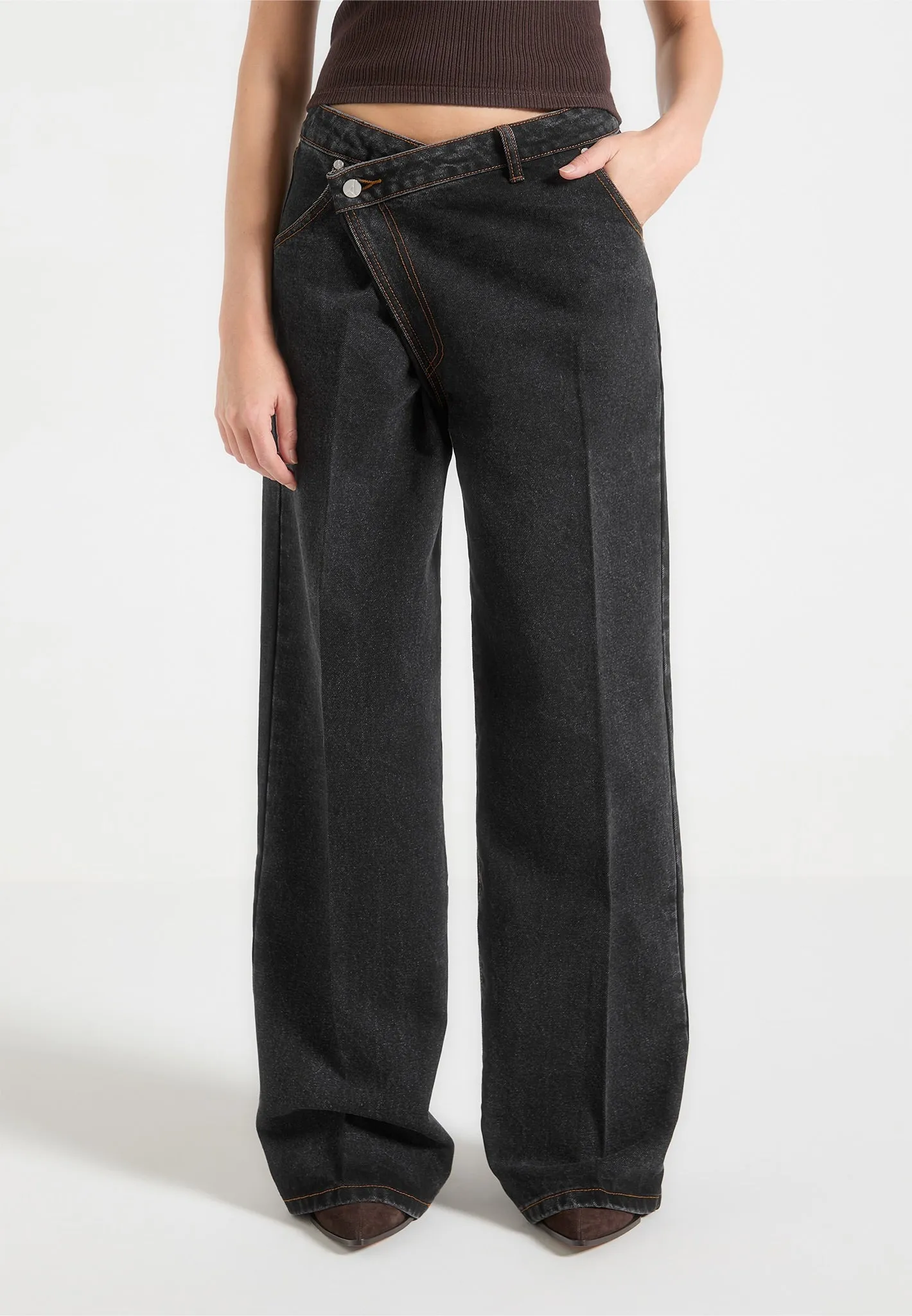 Astrid - Wrapover Wide Leg Jeans - Black sold by Maniere De Voir