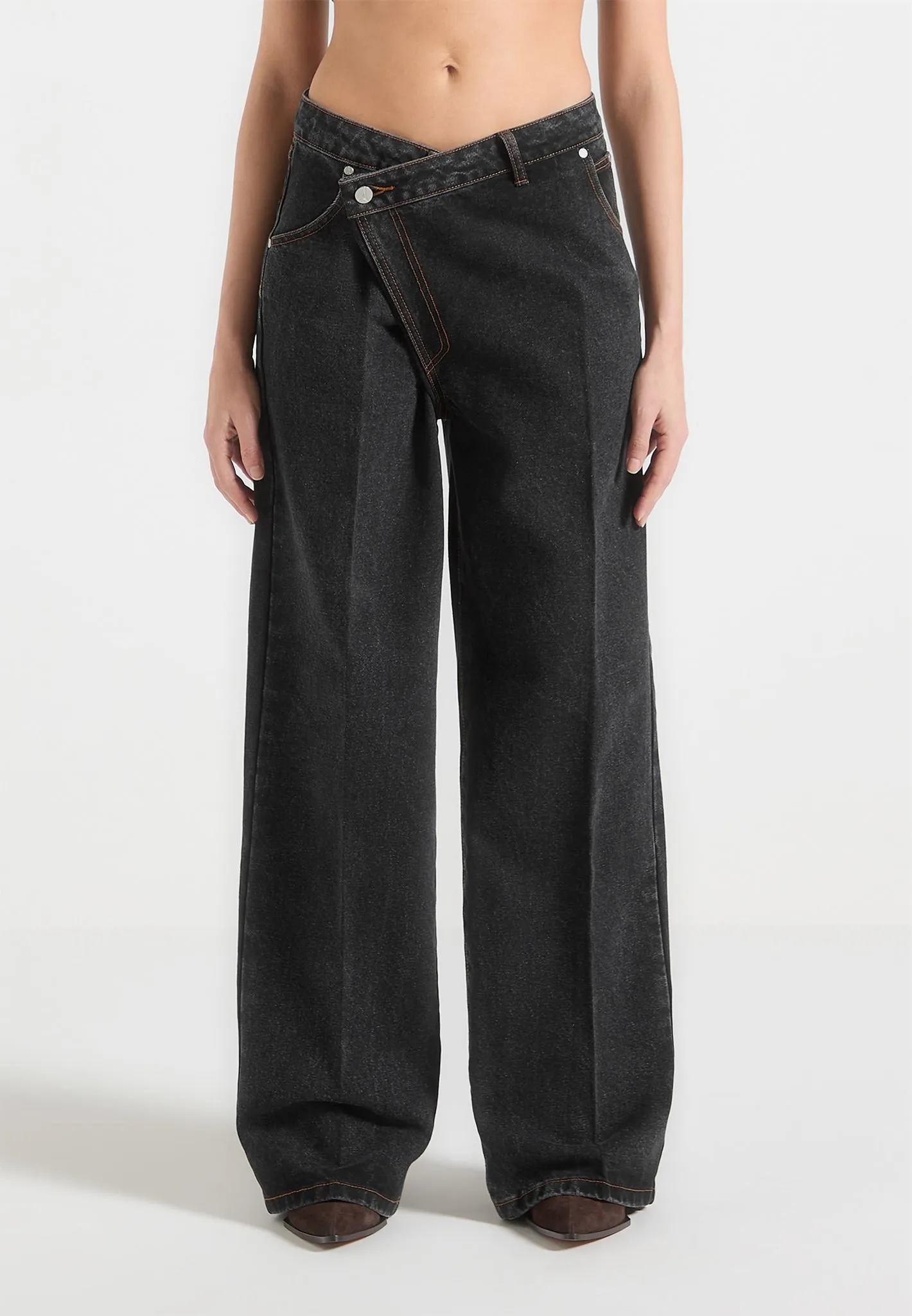 Astrid - Wrapover Wide Leg Jeans - Black sold by Maniere De Voir product image thumbnail 3