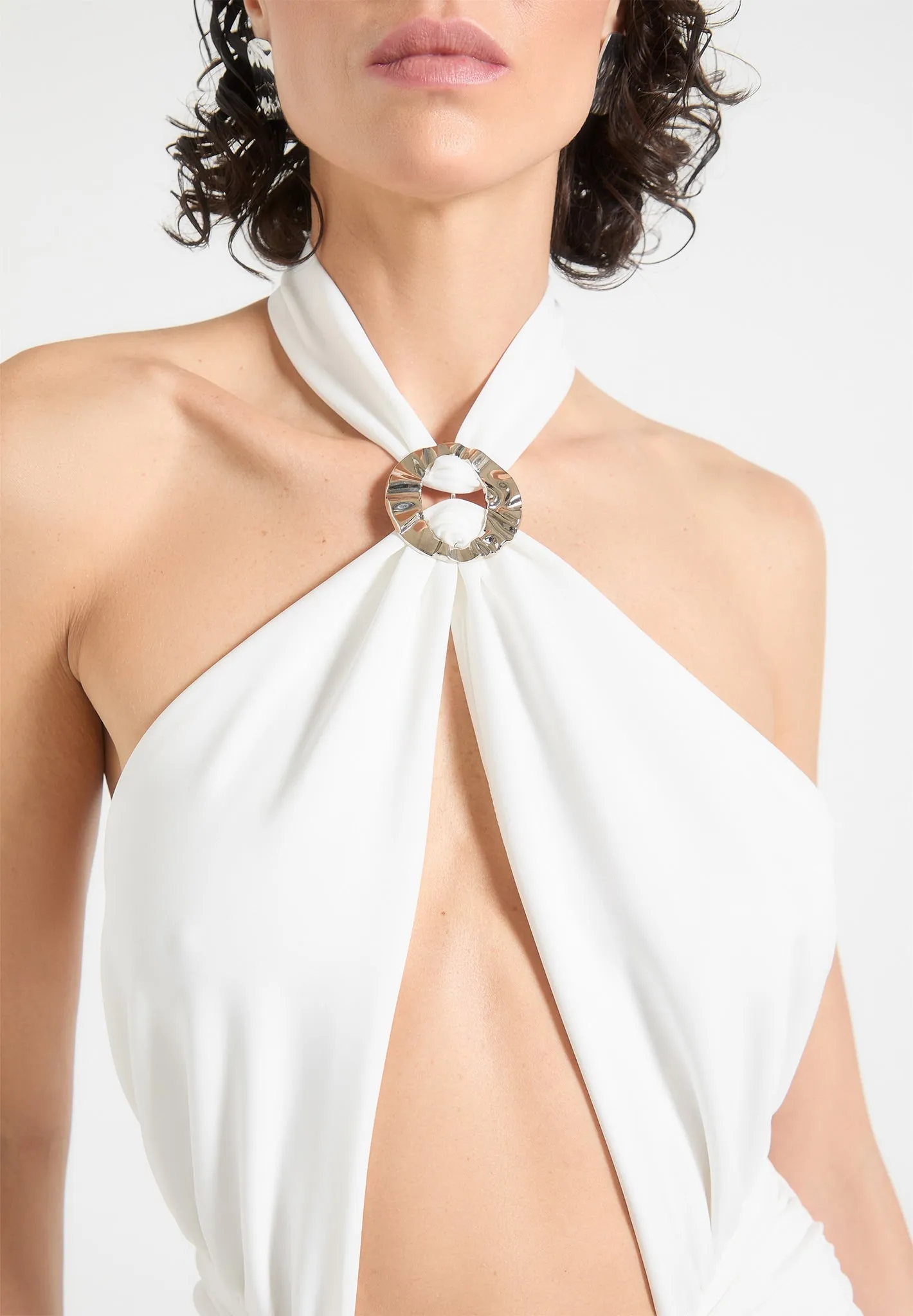 Twist Halterneck Ruched Jumpsuit - Off White sold by Maniere De Voir product image thumbnail 5