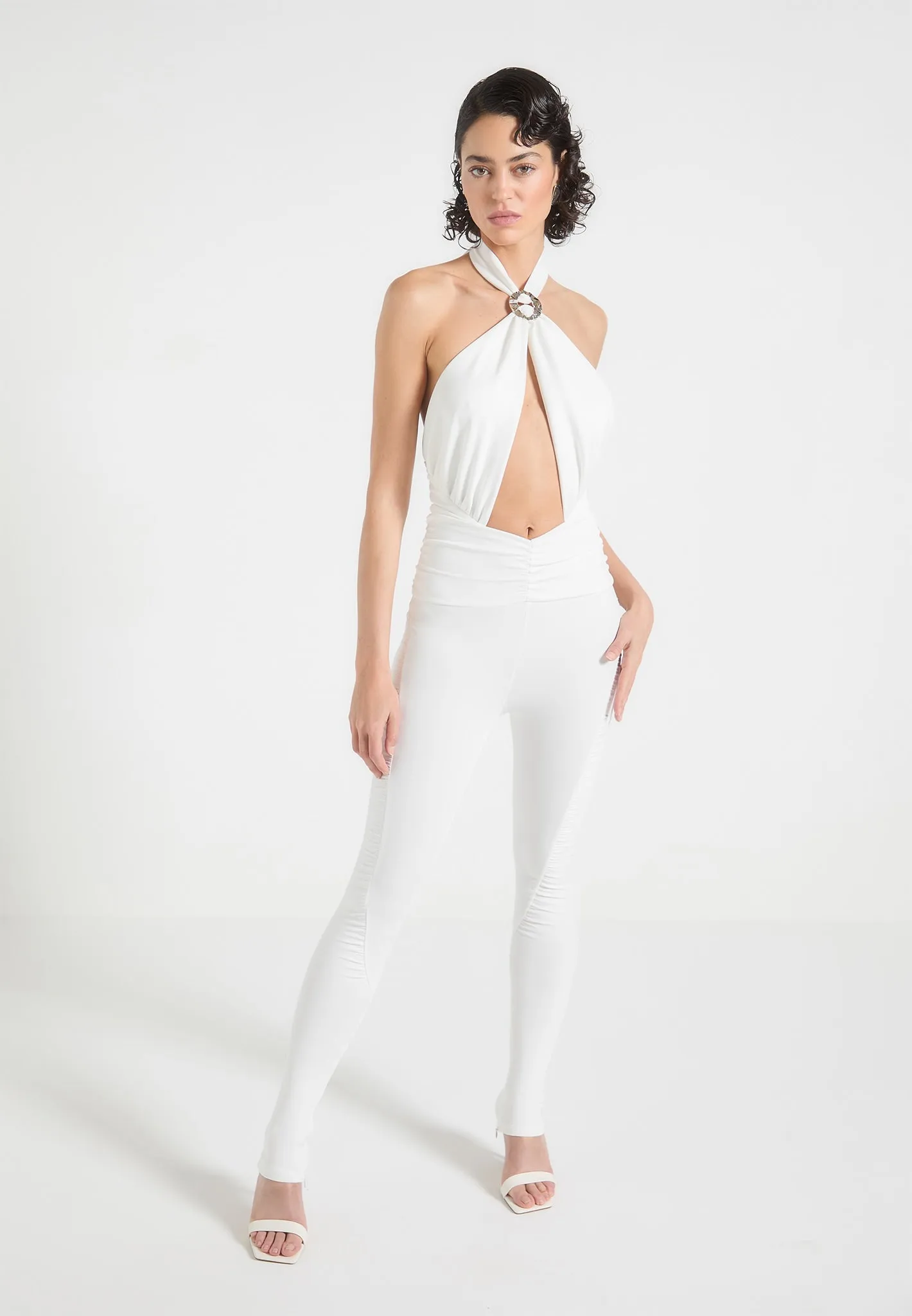 Twist Halterneck Ruched Jumpsuit - Off White sold by Maniere De Voir product image thumbnail 3