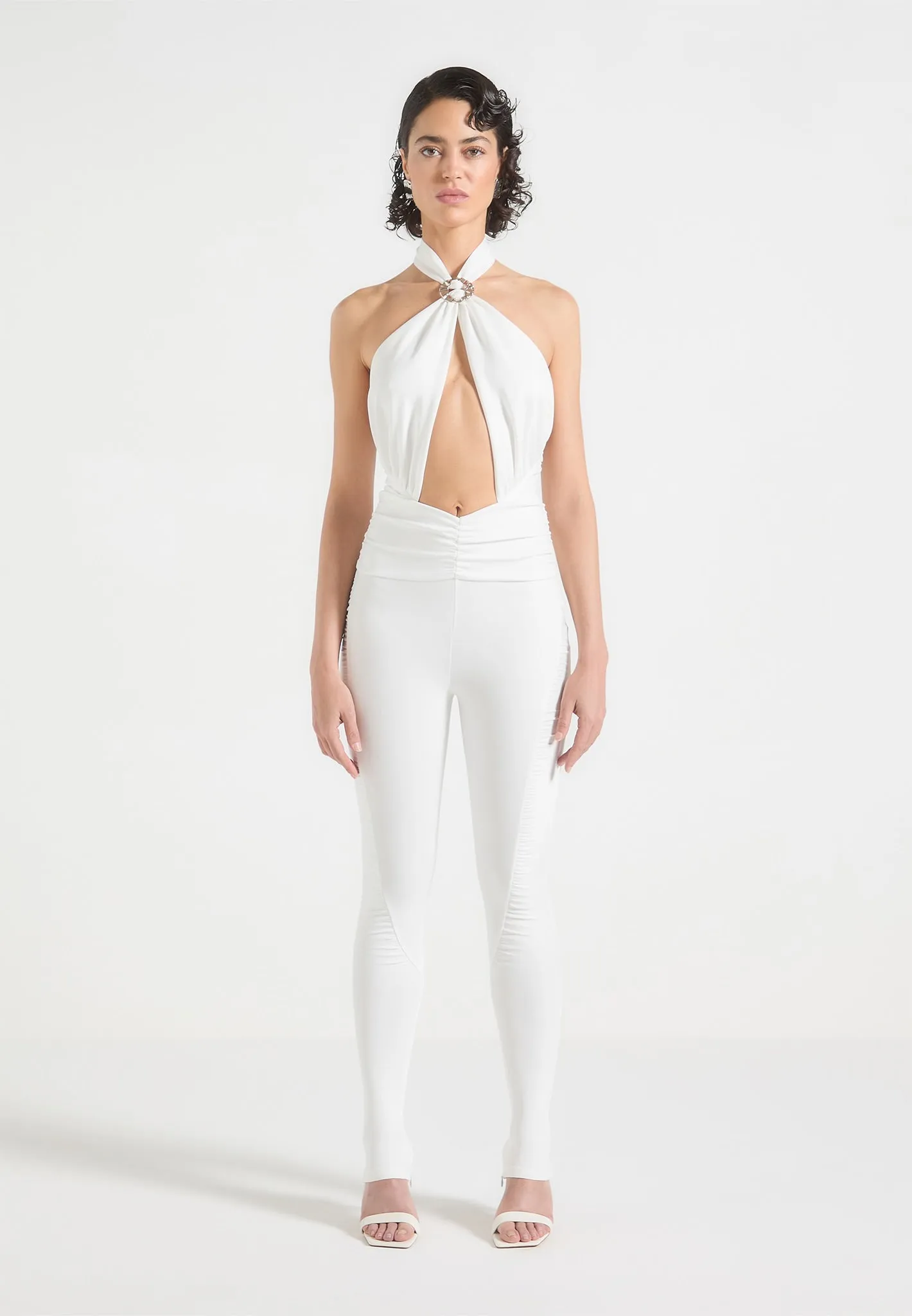 Twist Halterneck Ruched Jumpsuit - Off White sold by Maniere De Voir product image thumbnail 4