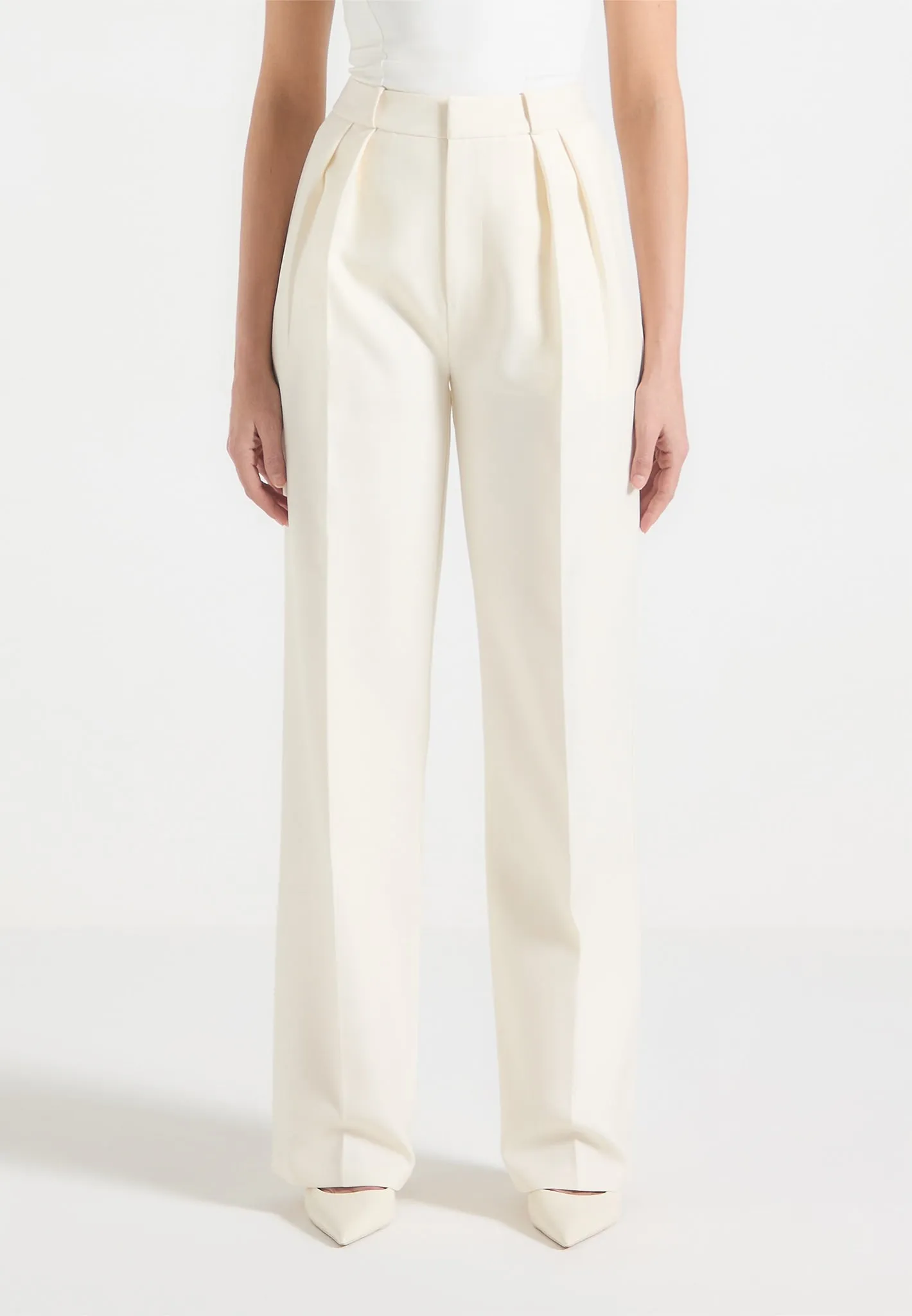 Julie - Tailored Twin Pleat Trousers - Cream sold by Maniere De Voir