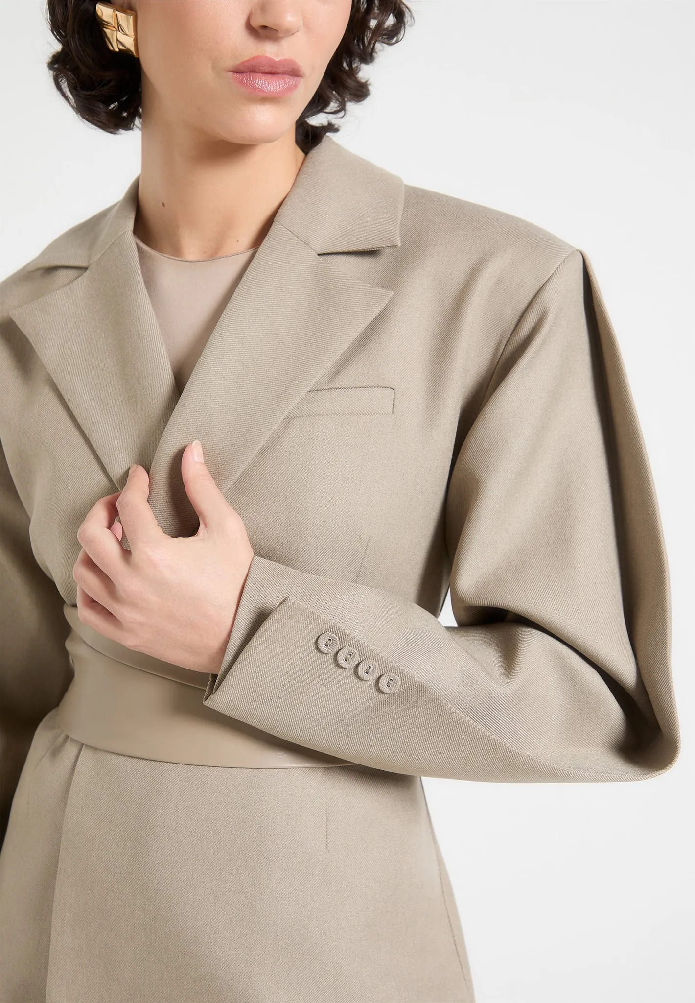 Marie - Twist Sleeve Tailored Blazer with Belt - Taupe sold by Maniere De Voir product image thumbnail 5