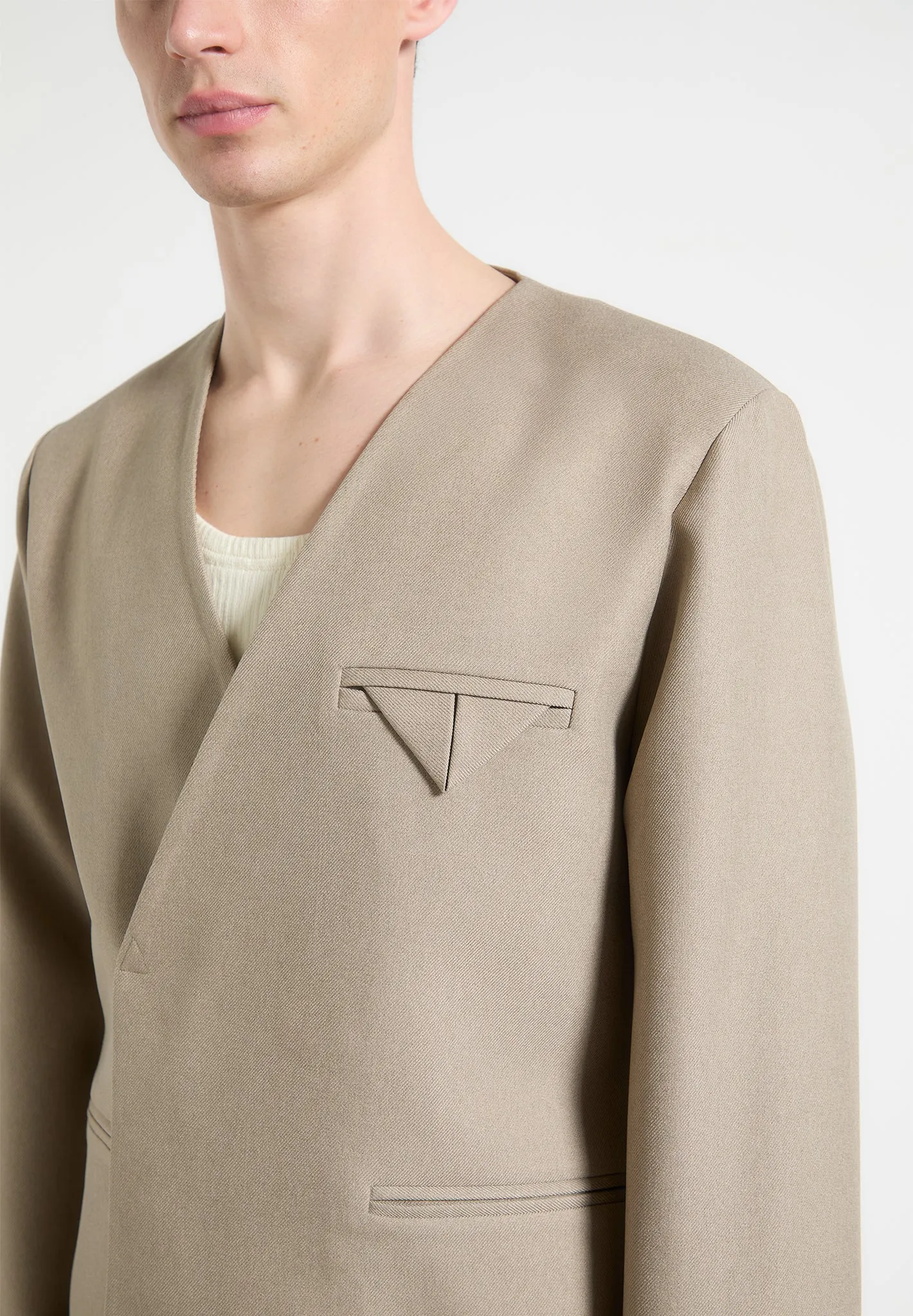Colin - Collarless Double Breasted Minimal Blazer - Beige sold by Maniere De Voir product image thumbnail 5