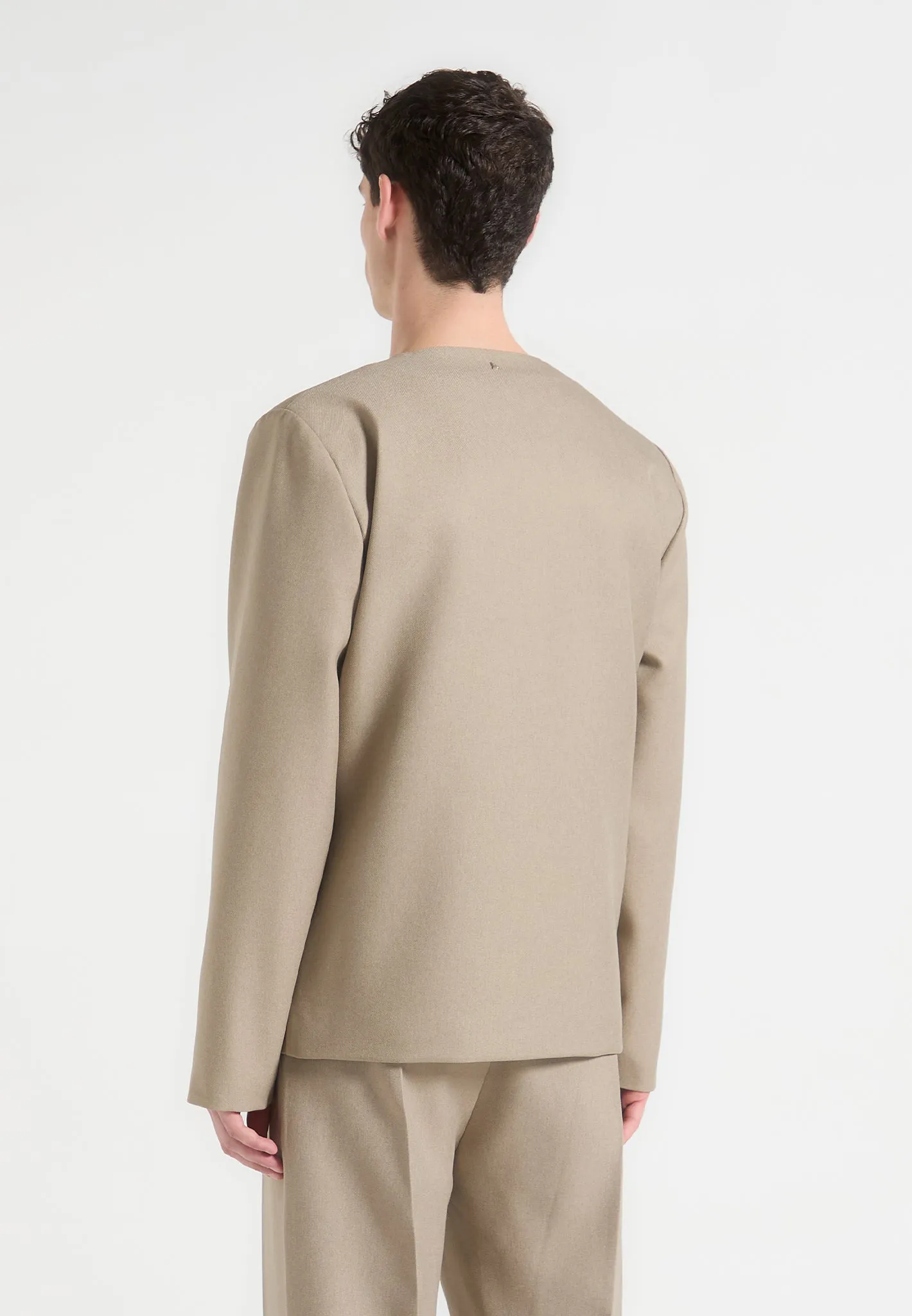 Colin - Collarless Double Breasted Minimal Blazer - Beige sold by Maniere De Voir product image thumbnail 4