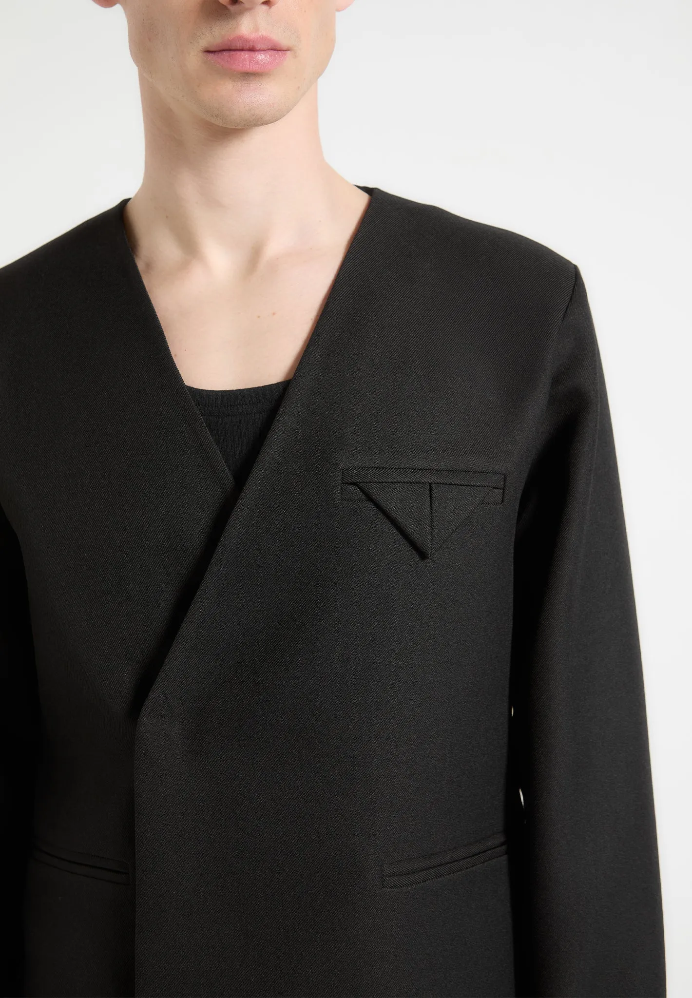 Colin - Collarless Double Breasted Minimal Blazer - Black sold by Maniere De Voir product image thumbnail 4