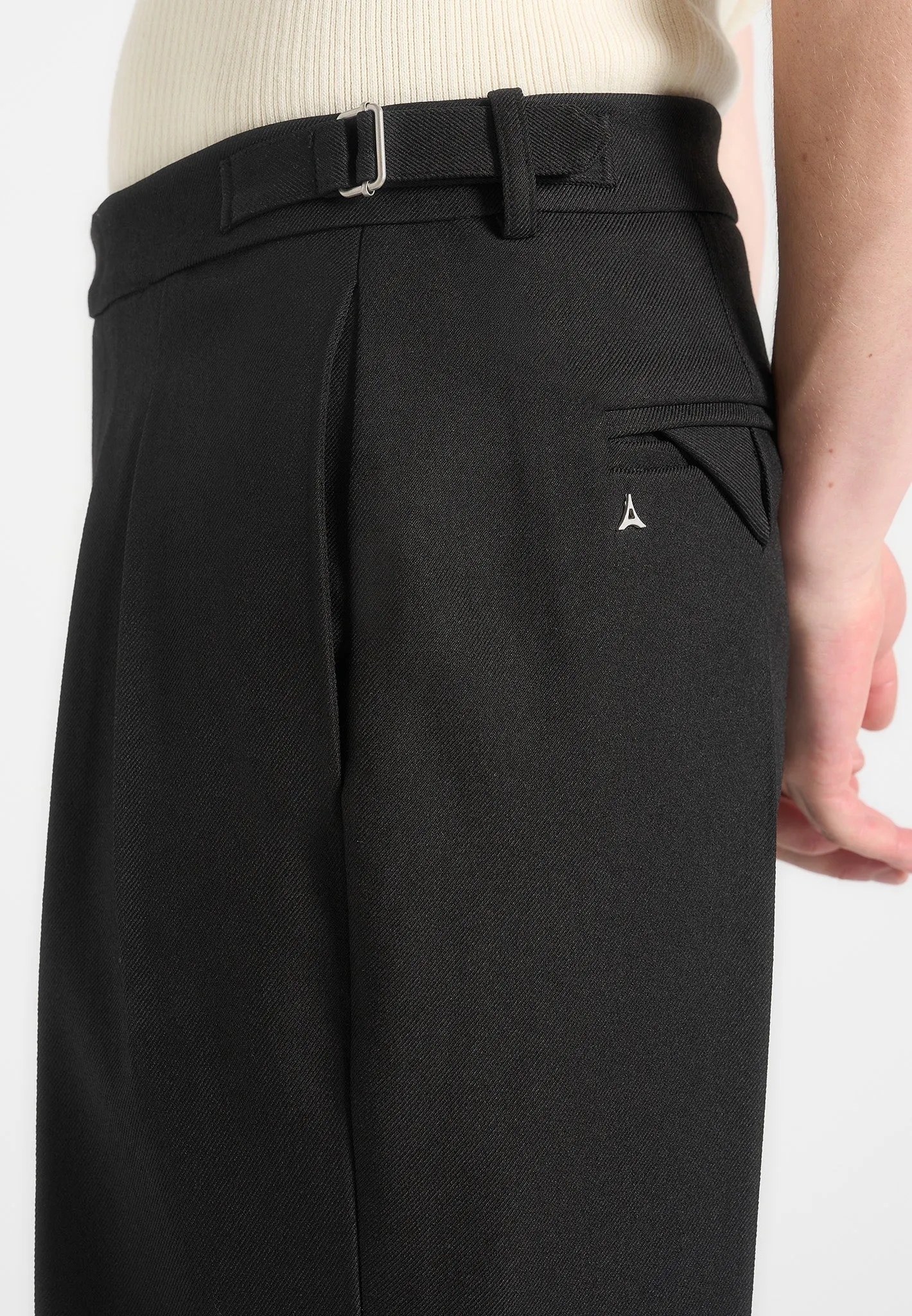 Pierre - Relaxed Fit Twin Pleat Tailored Trousers - Black sold by Maniere De Voir product image thumbnail 3