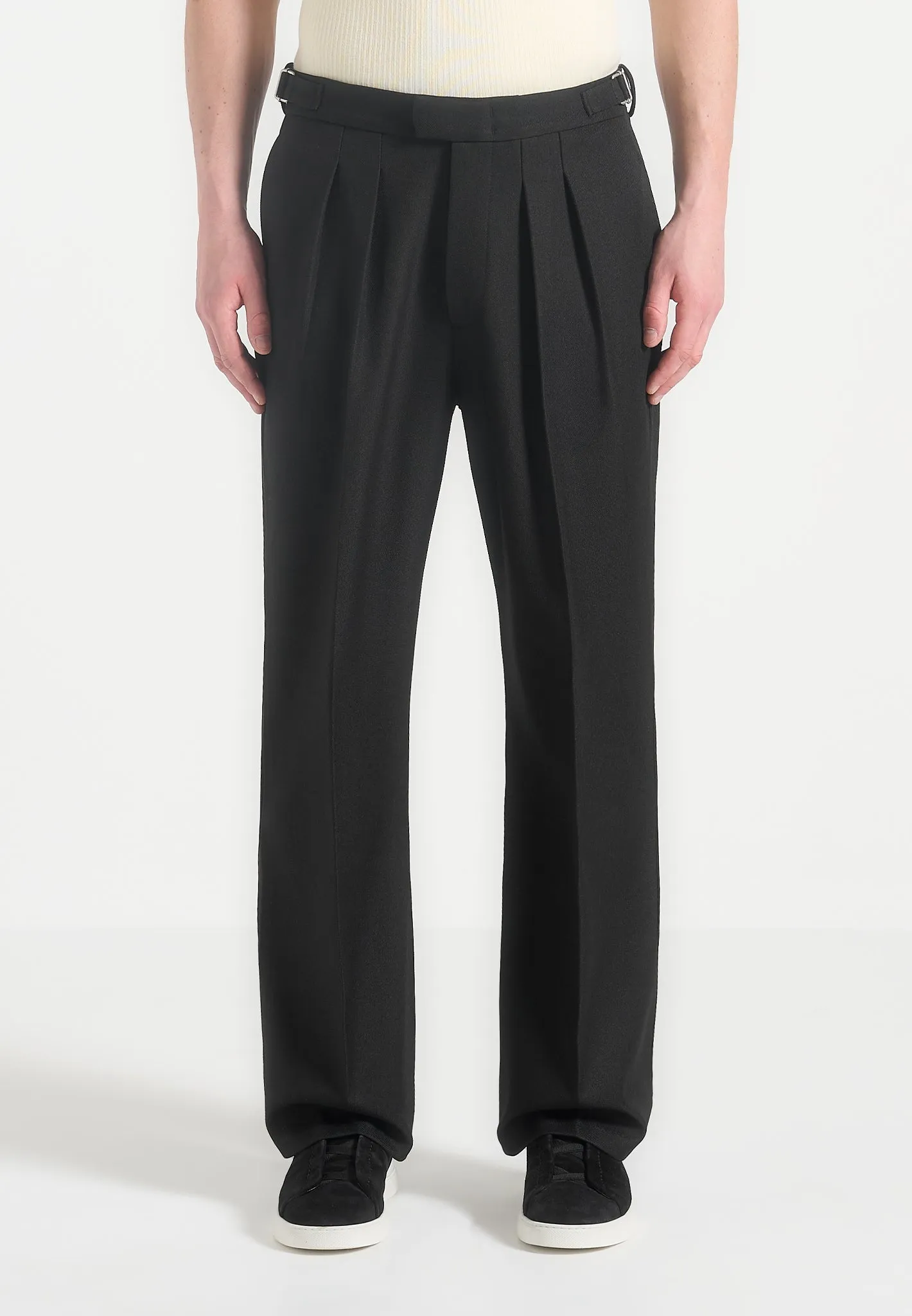 Pierre - Relaxed Fit Twin Pleat Tailored Trousers - Black sold by Maniere De Voir product image thumbnail 2