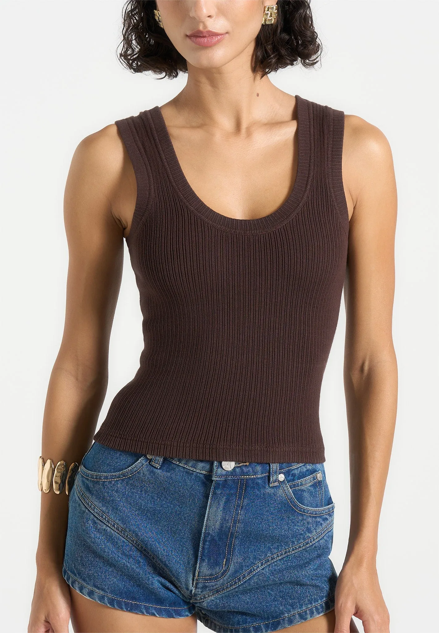 Liane - Scoop Neck Ribbed Vest - Brown sold by Maniere De Voir