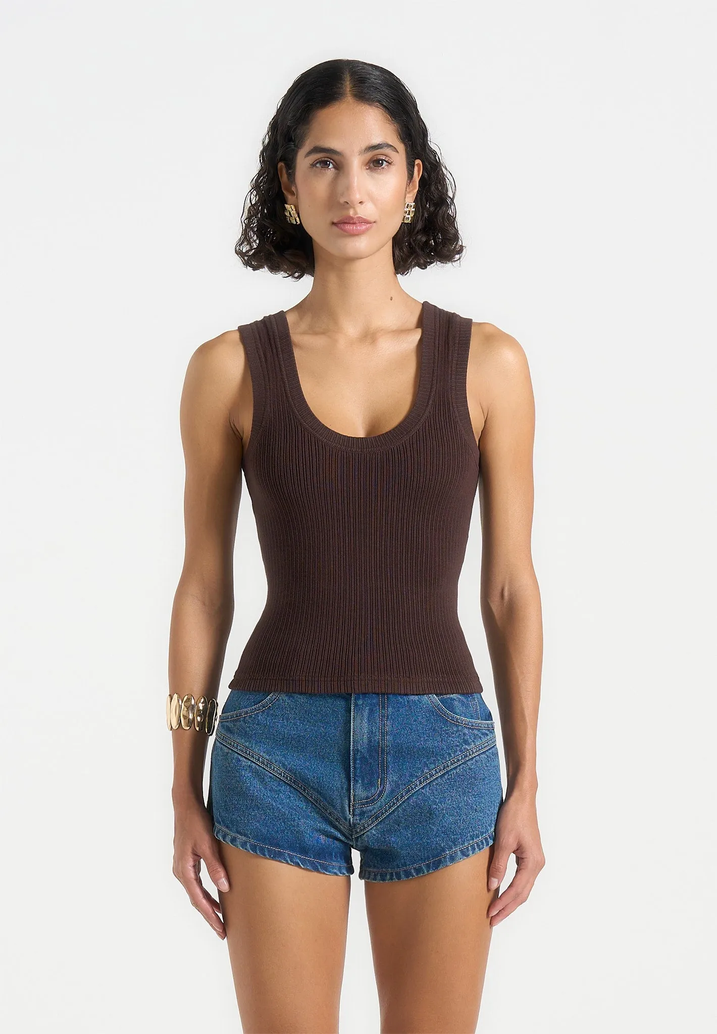 Liane - Scoop Neck Ribbed Vest - Brown sold by Maniere De Voir product image thumbnail 4