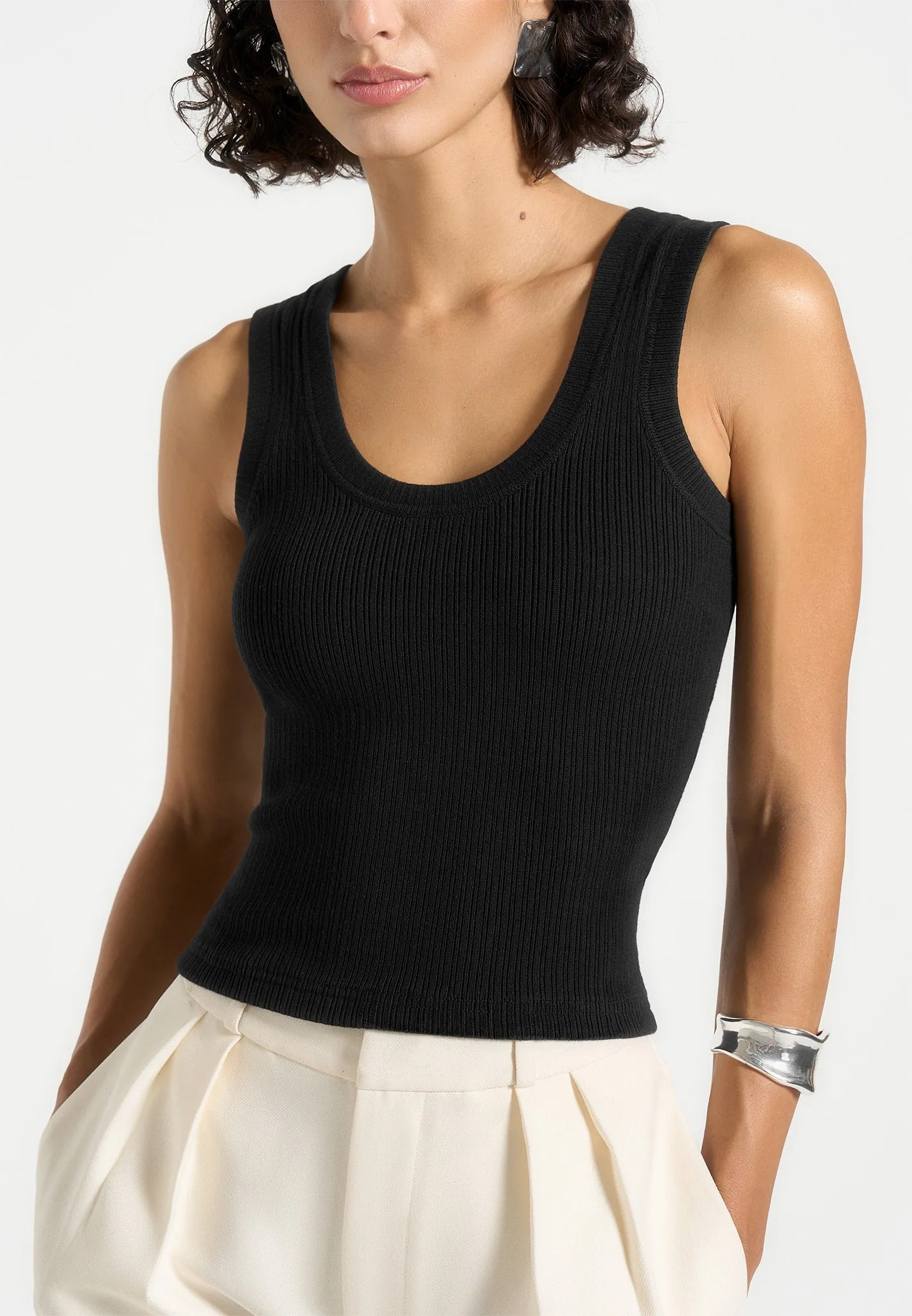 Liane - Scoop Neck Ribbed Vest - Black sold by Maniere De Voir