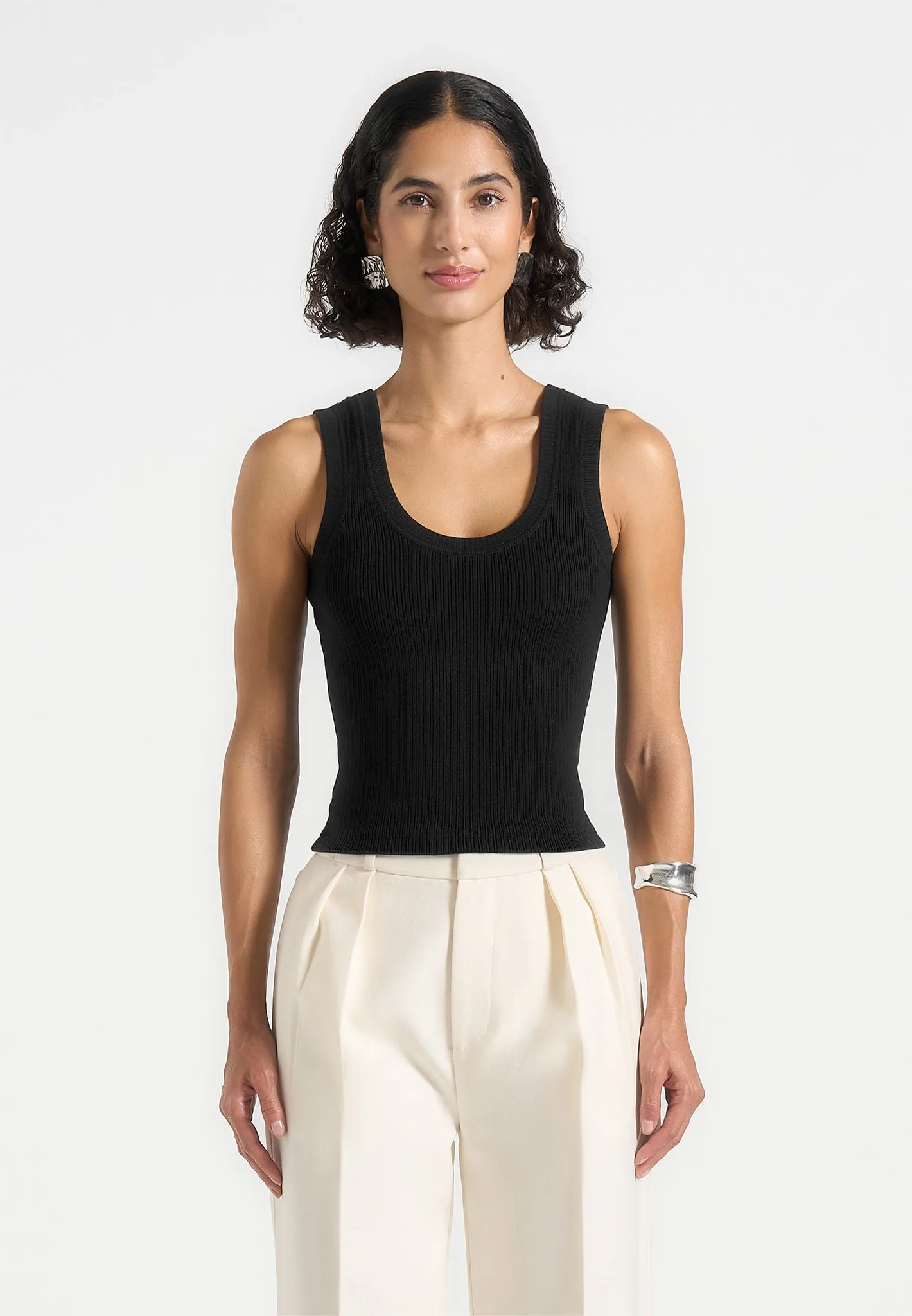 Liane - Scoop Neck Ribbed Vest - Black sold by Maniere De Voir product image thumbnail 4