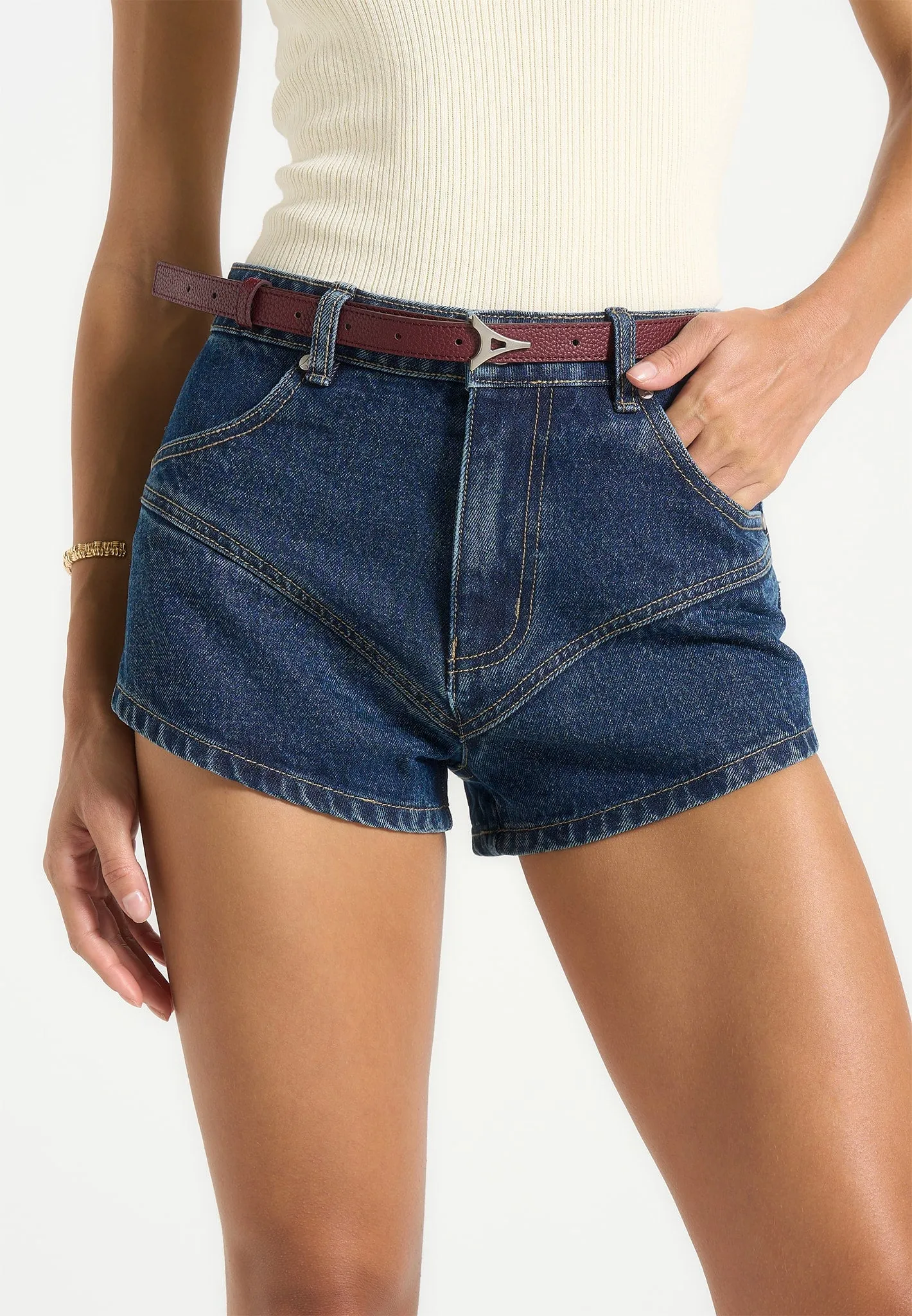 Lore - Contour Denim Mini Shorts - Indigo sold by Maniere De Voir