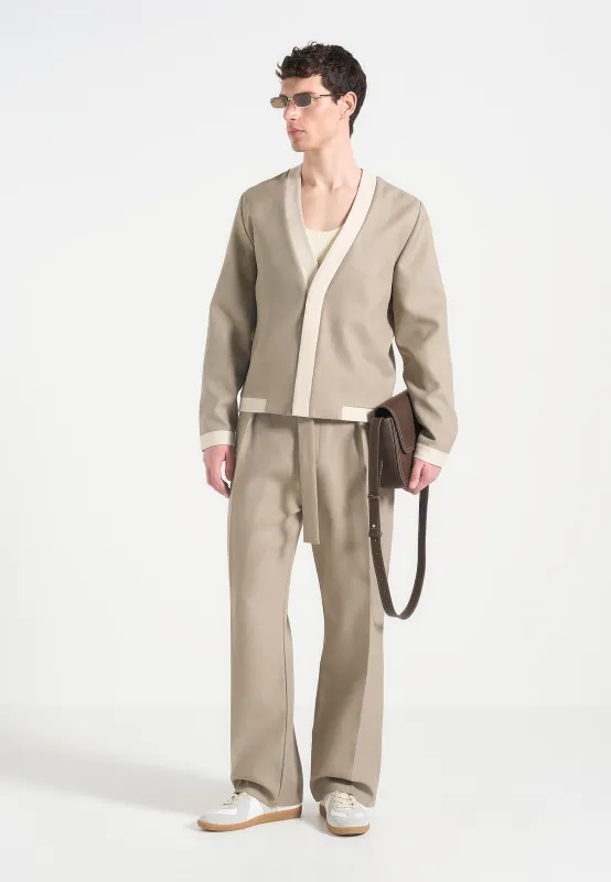 Clovis - Tailored Cardigan with Contrast Placket - Beige sold by Maniere De Voir