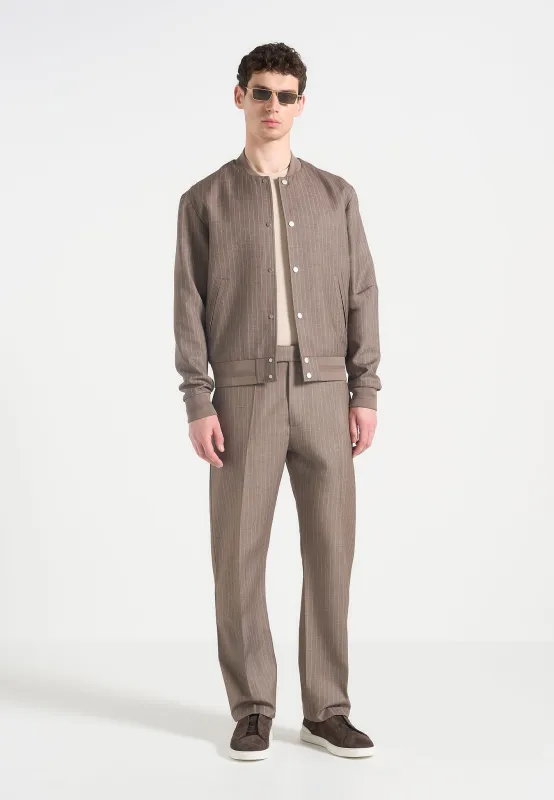 Joseph - Regular Fit Pinstripe Tailored Trousers - Taupe sold by Maniere De Voir