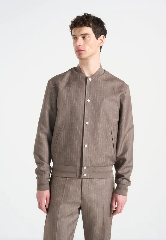 Savin - Pinstripe Bomber Jacket - Taupe sold by Maniere De Voir