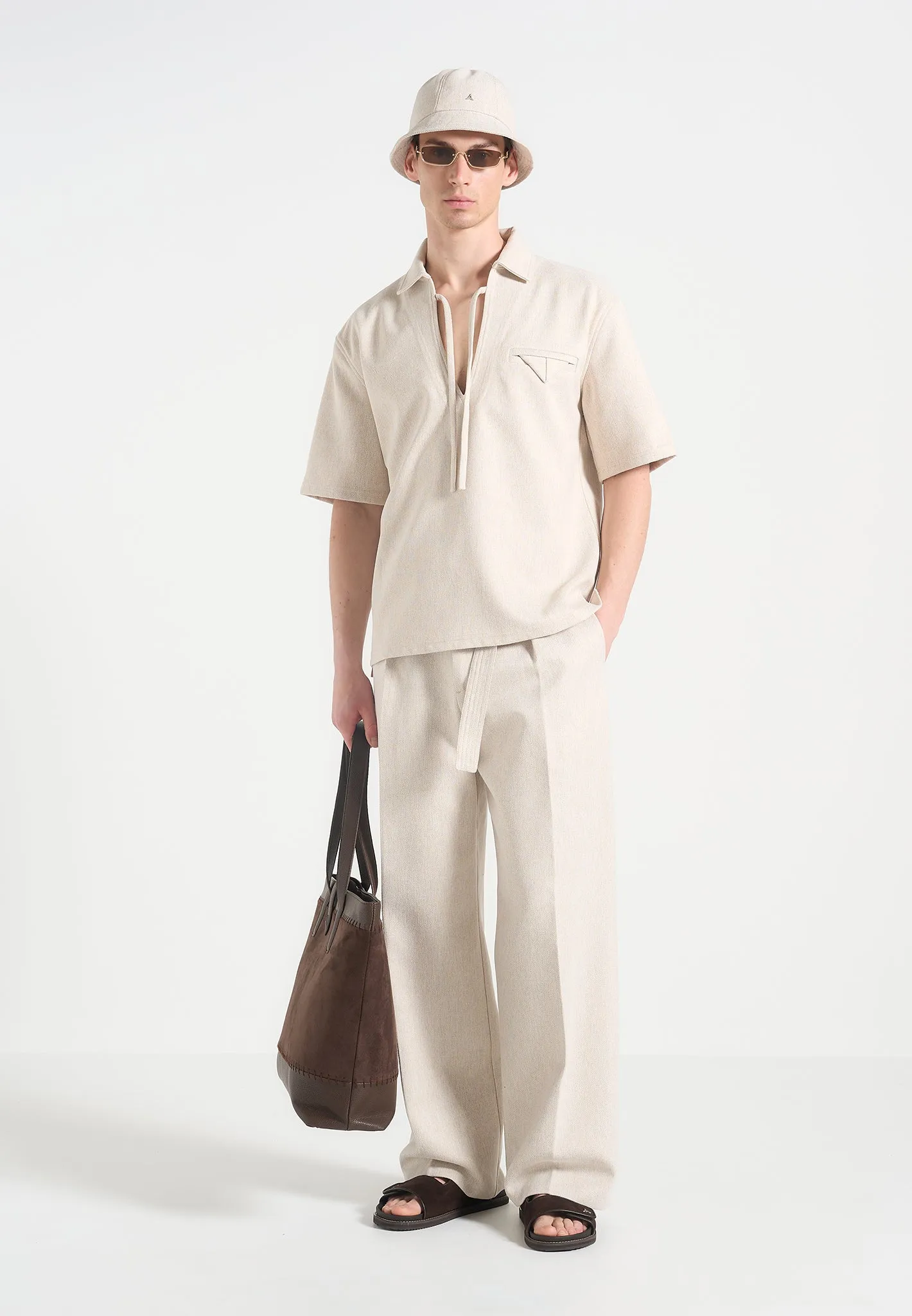 Loic - Wide Leg Textured Trousers with Belt - Cream sold by Maniere De Voir product image thumbnail 2