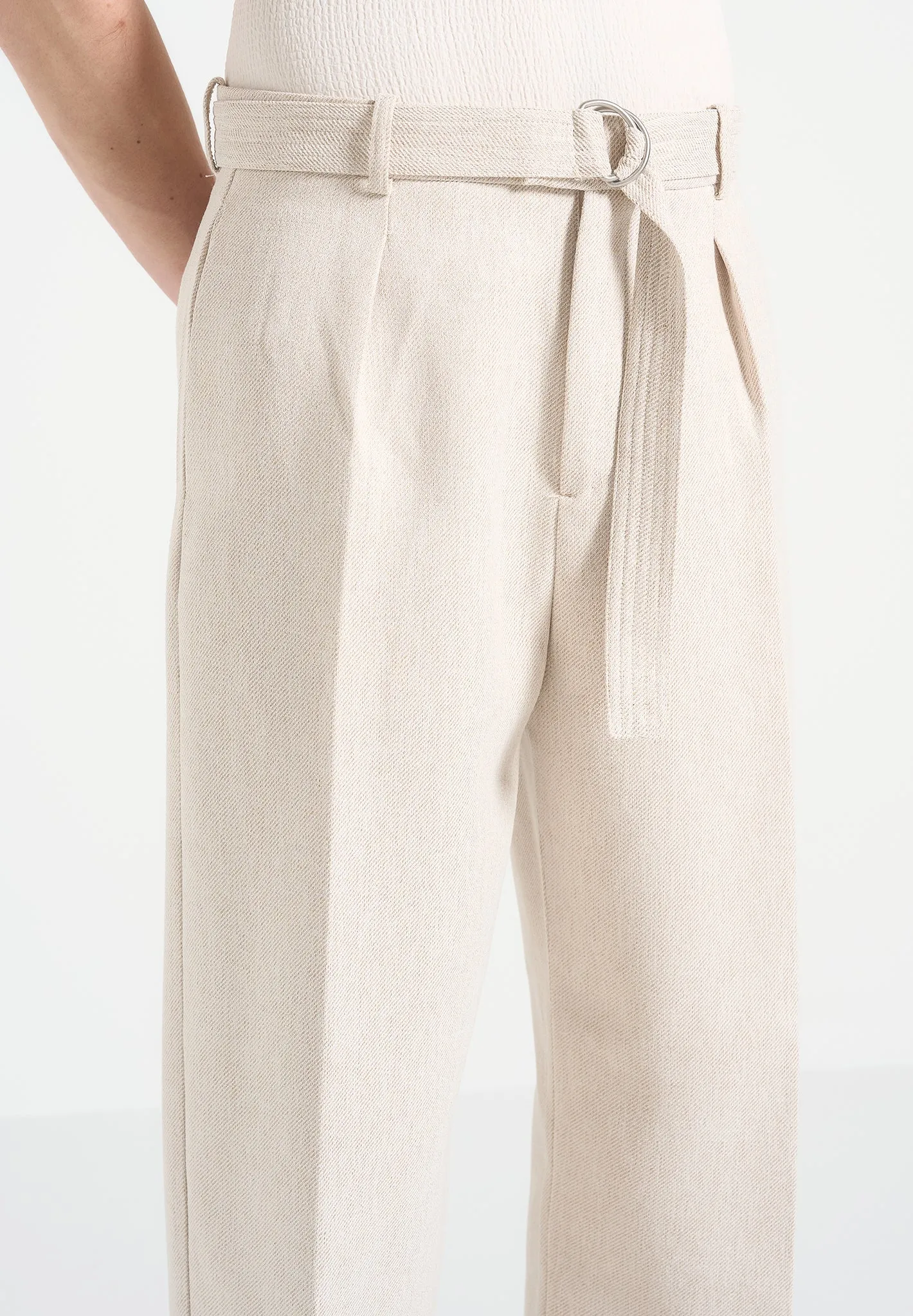 Loic - Wide Leg Textured Trousers with Belt - Cream sold by Maniere De Voir product image thumbnail 3