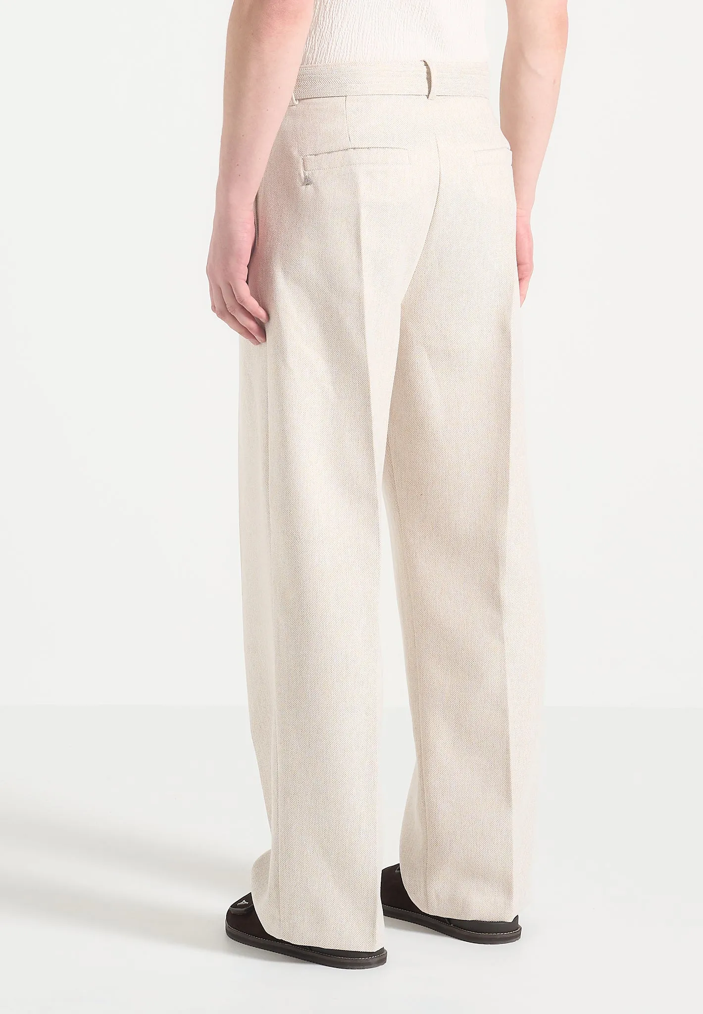 Loic - Wide Leg Textured Trousers with Belt - Cream sold by Maniere De Voir product image thumbnail 4