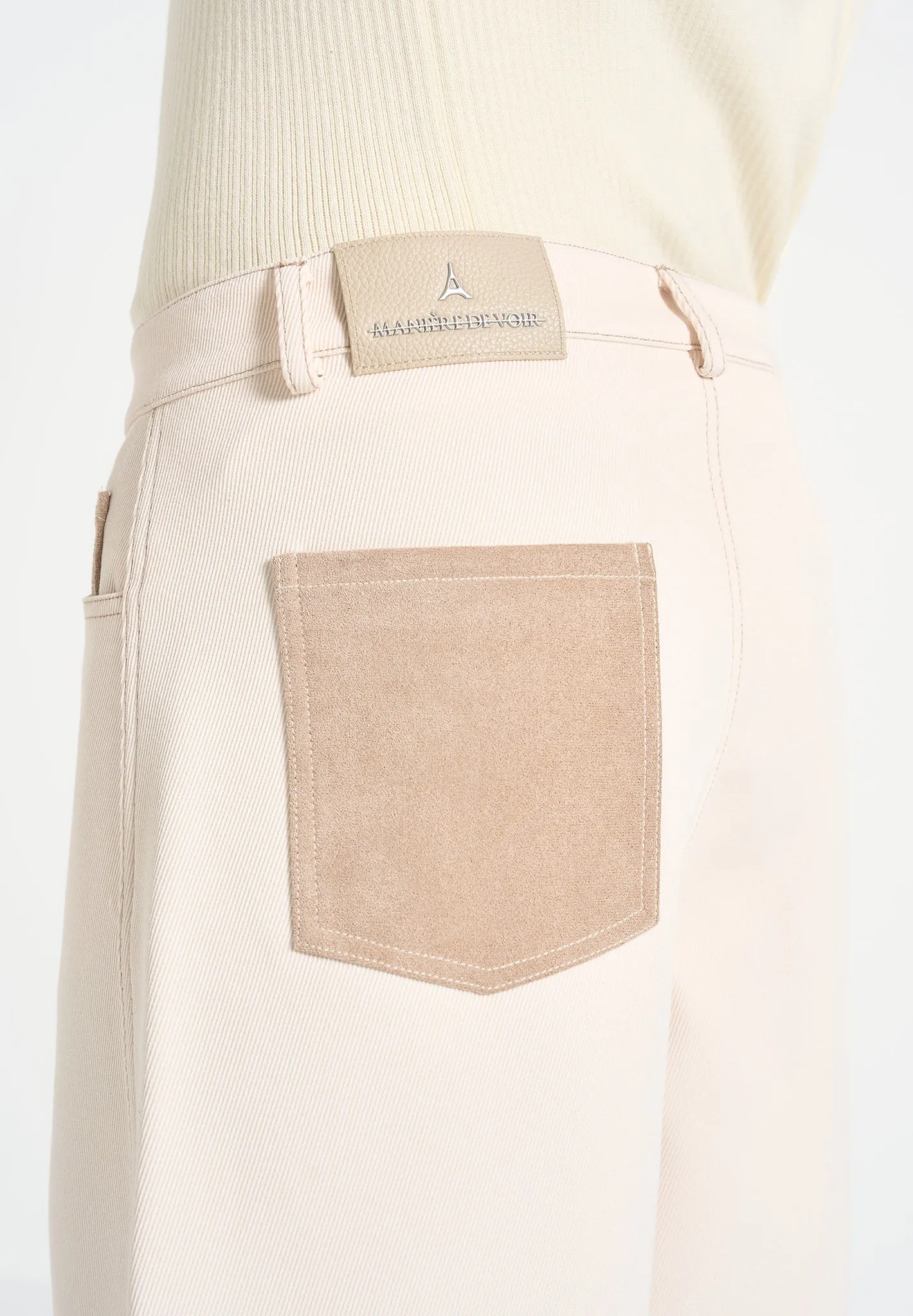 Lazare - Wide Leg Twill Jeans - Cream sold by Maniere De Voir product image thumbnail 2