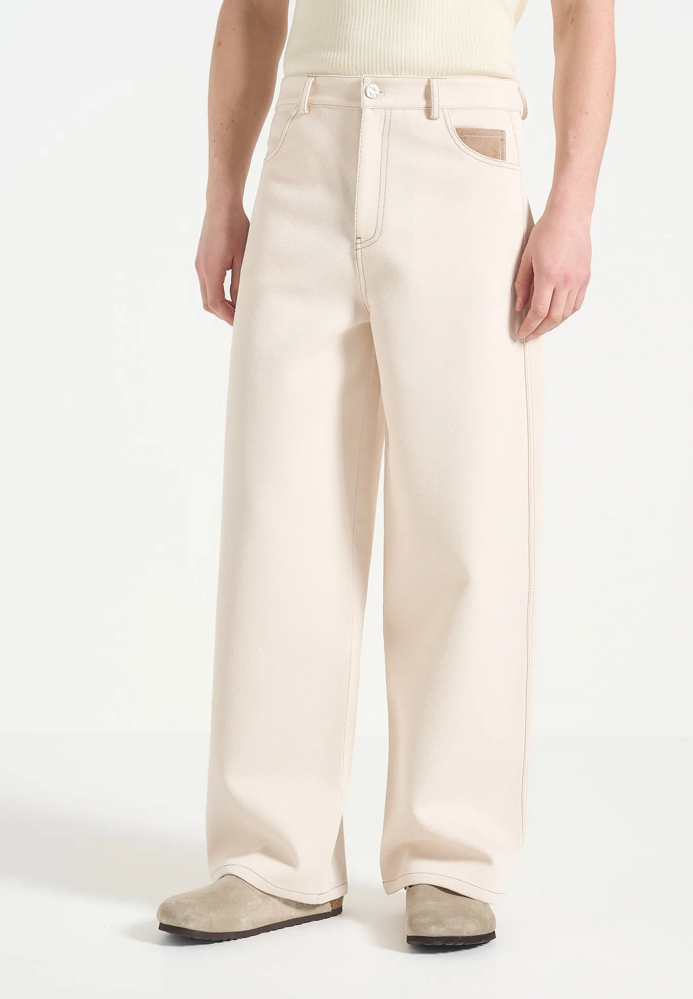 Lazare - Wide Leg Twill Jeans - Cream sold by Maniere De Voir