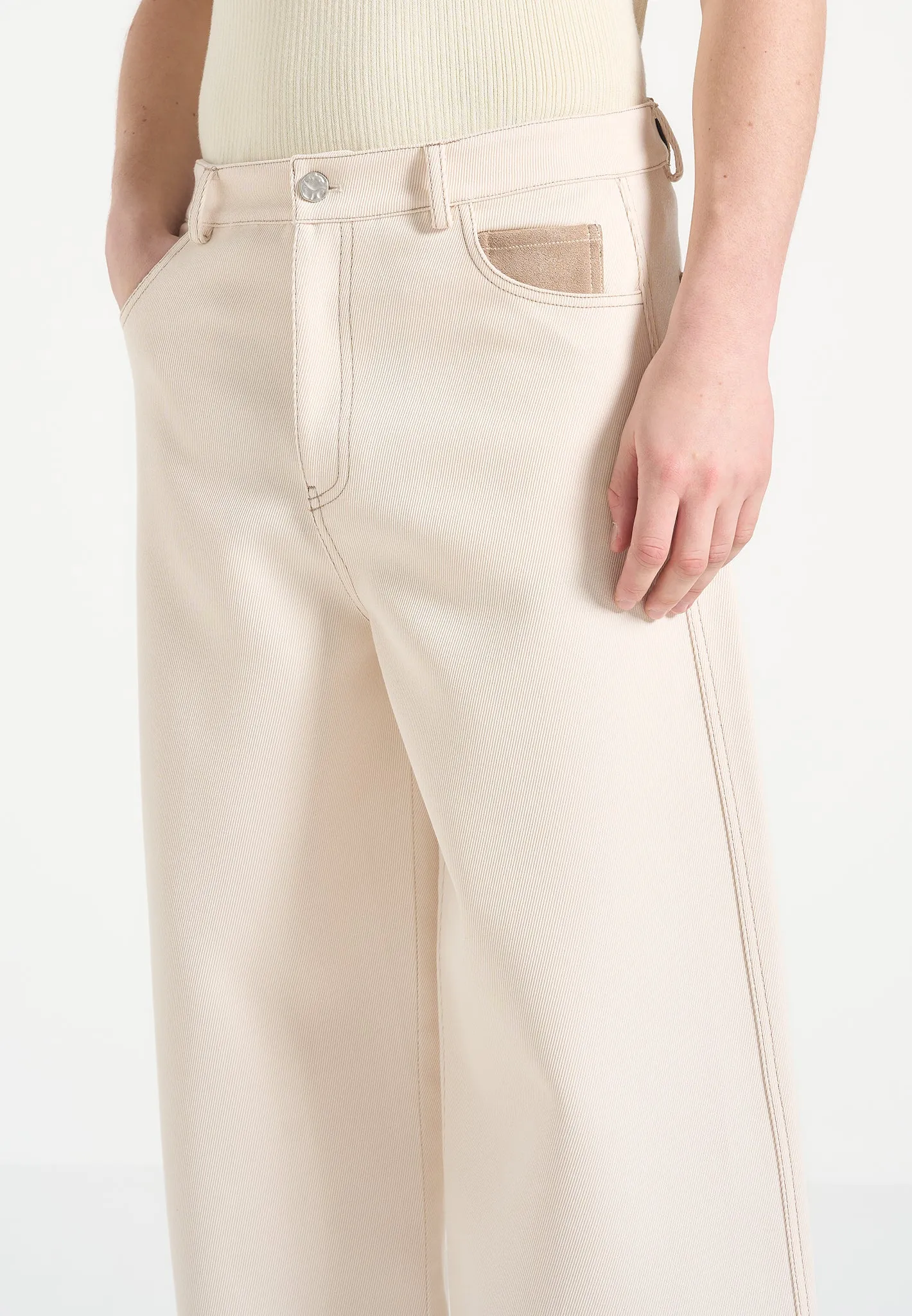 Lazare - Wide Leg Twill Jeans - Cream sold by Maniere De Voir product image thumbnail 5