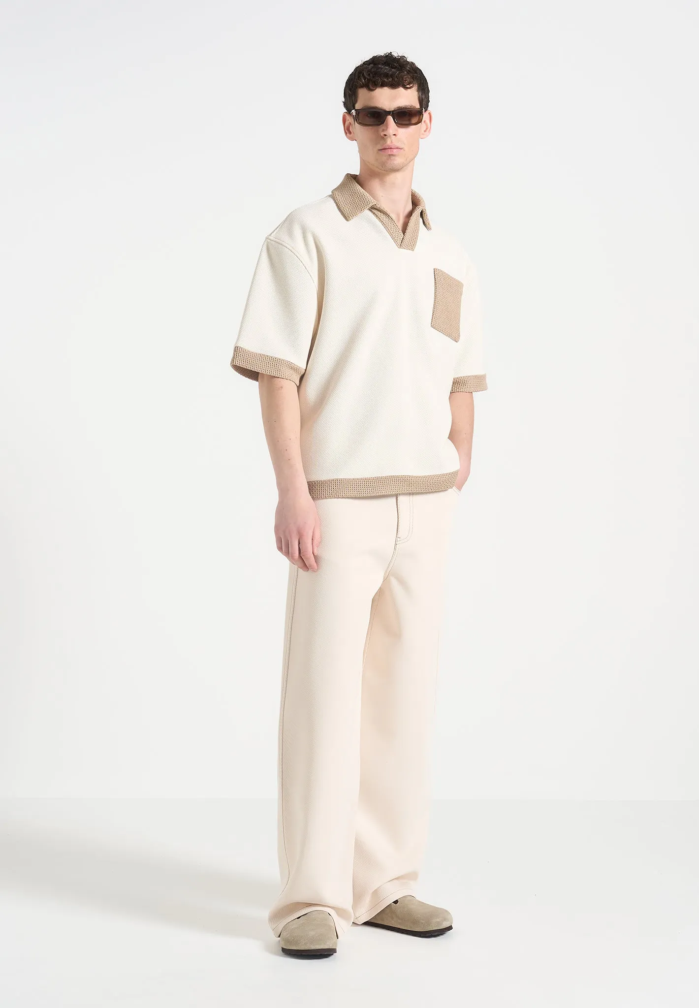 Lazare - Wide Leg Twill Jeans - Cream sold by Maniere De Voir product image thumbnail 3