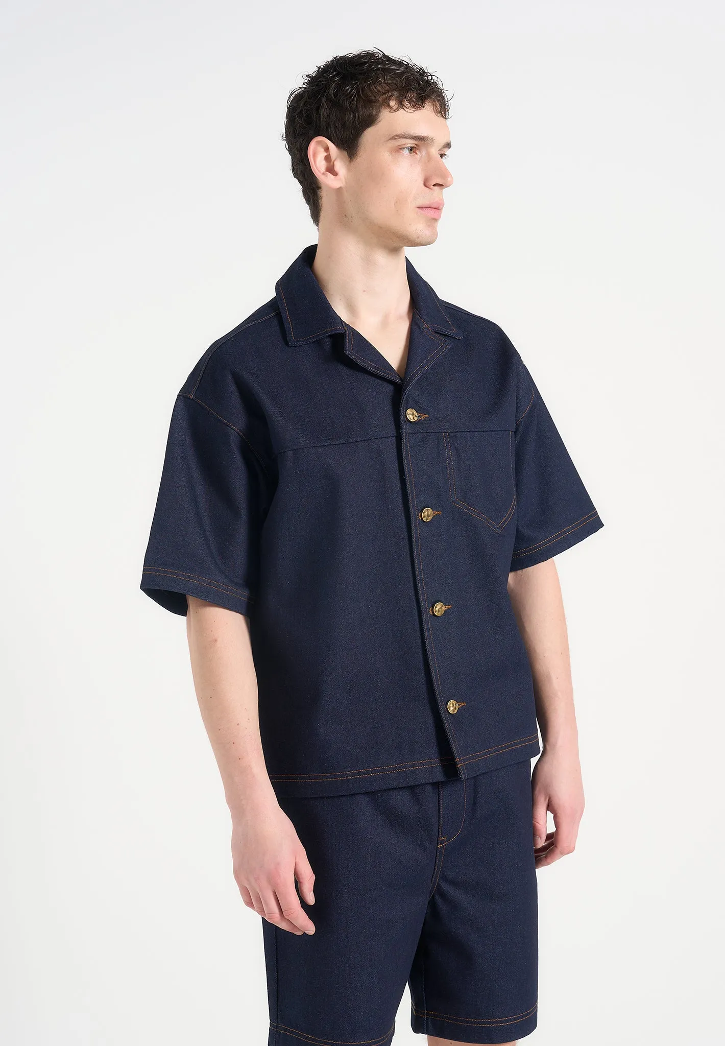 Carl - Boxy Denim Revere Shirt - Indigo sold by Maniere De Voir product image thumbnail 4