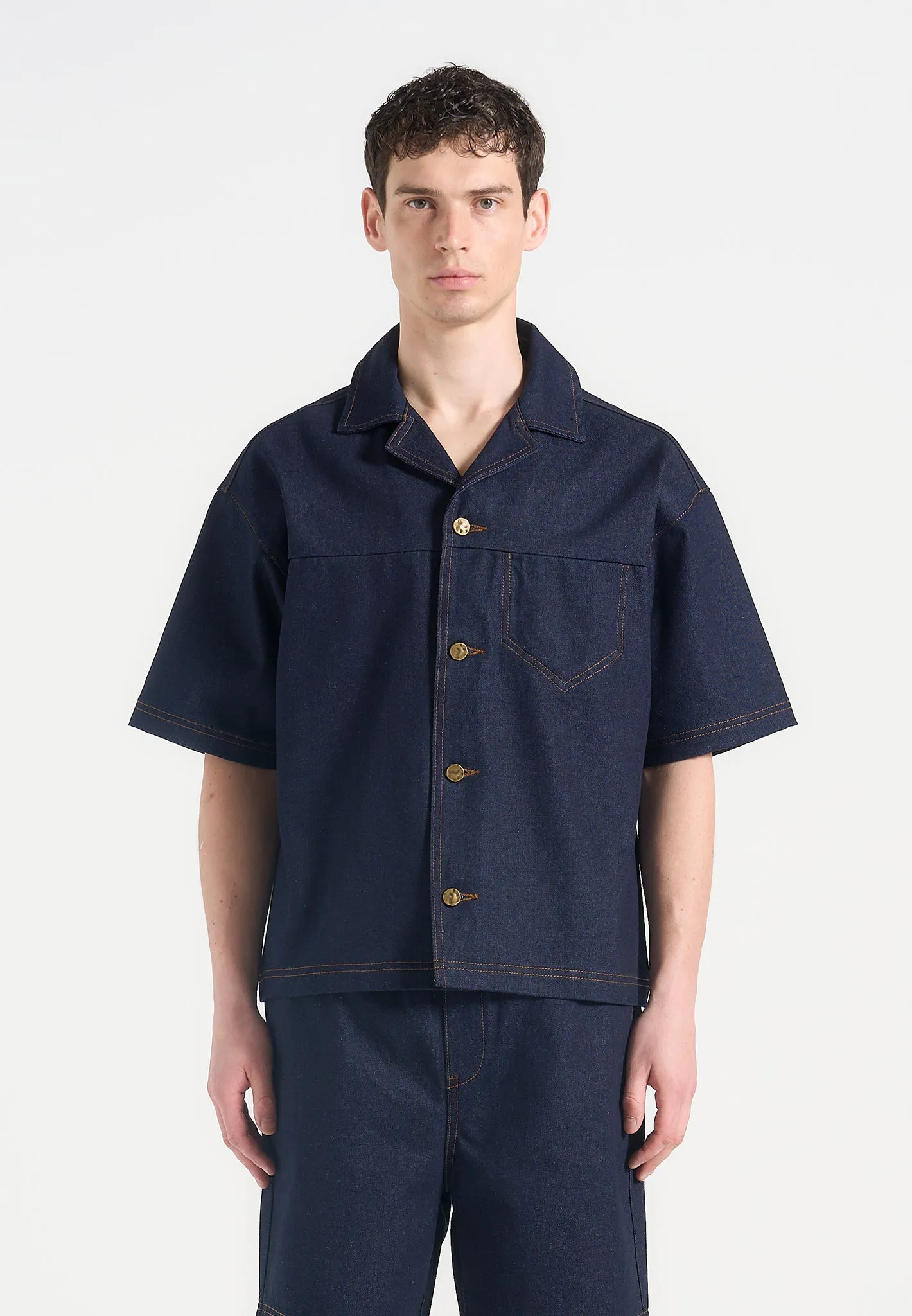 Carl - Boxy Denim Revere Shirt - Indigo sold by Maniere De Voir