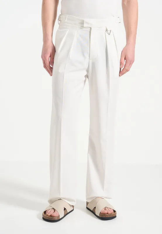 Pierre - Relaxed Fit Linen Trousers with Twin Pleat - White sold by Maniere De Voir