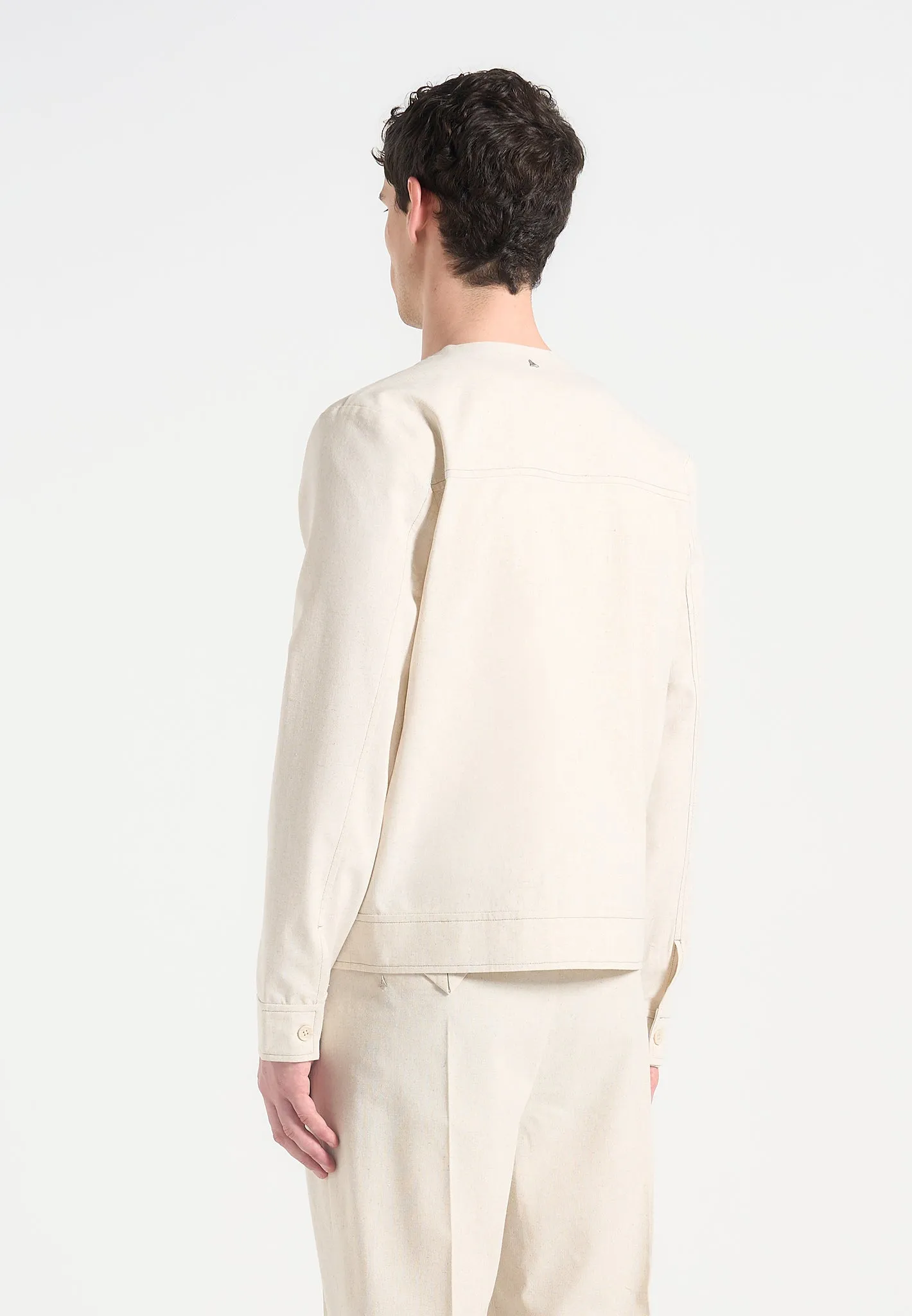 Alain - Linen Cardigan with Contrast Placket - Natural sold by Maniere De Voir product image thumbnail 4