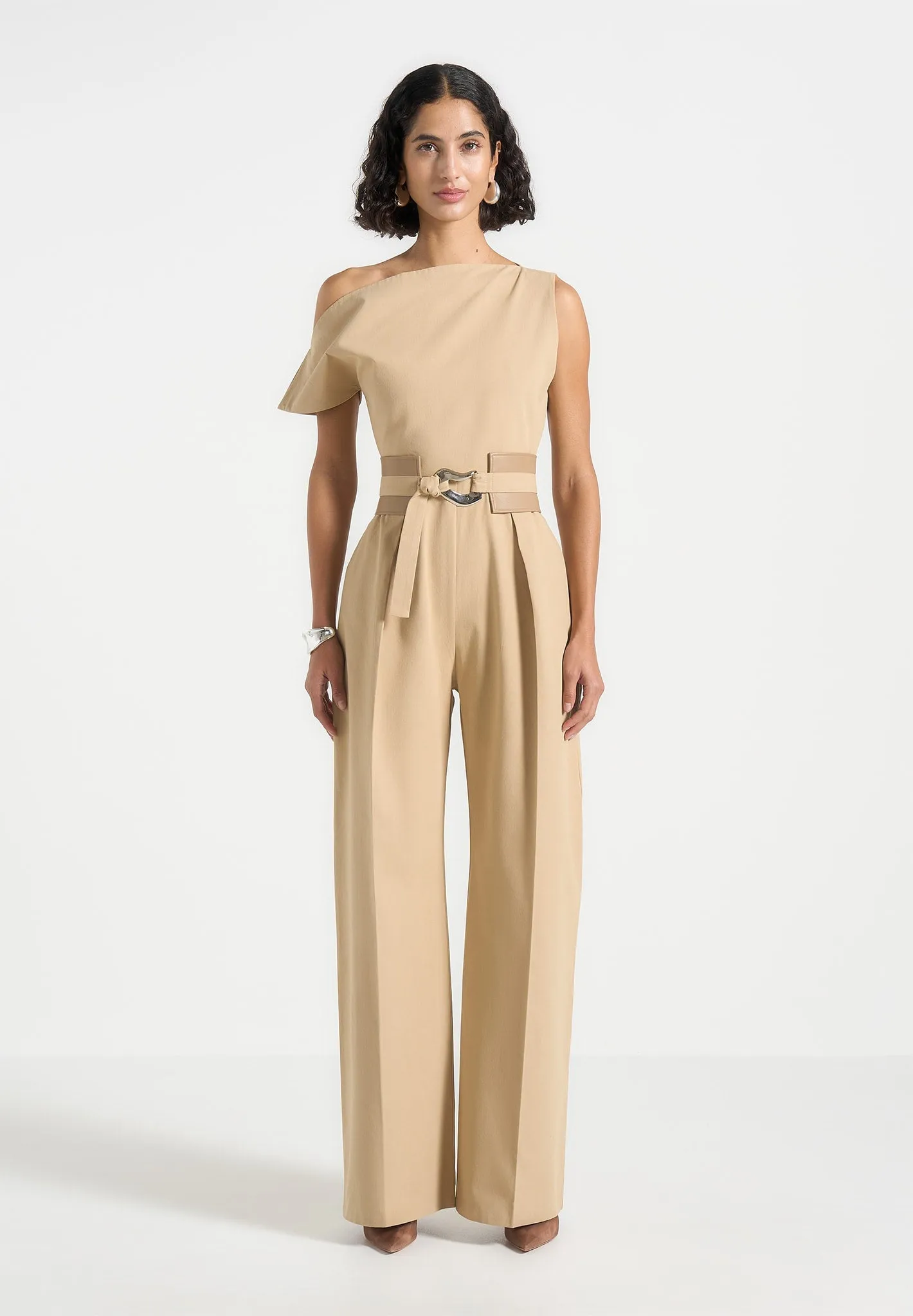 Valerie - Tailored Off Shoulder Jumpsuit with Belt - Beige sold by Maniere De Voir product image thumbnail 4