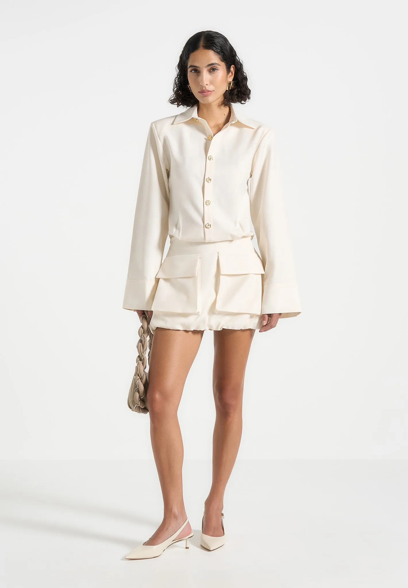 Laure - Cargo Shirt Mini Dress - Cream sold by Maniere De Voir