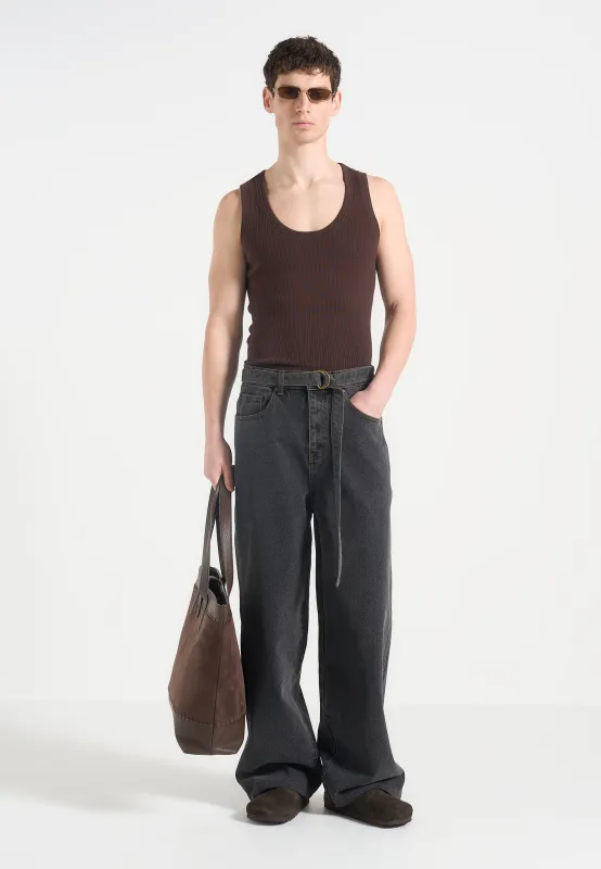 Adam - Wide Leg Belted Jeans - Black Wash sold by Maniere De Voir