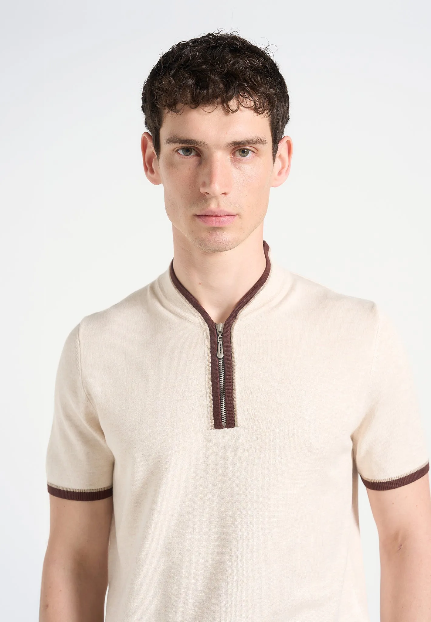 Clement - Crew Neck Zip Polo Shirt - Cream sold by Maniere De Voir product image thumbnail 3