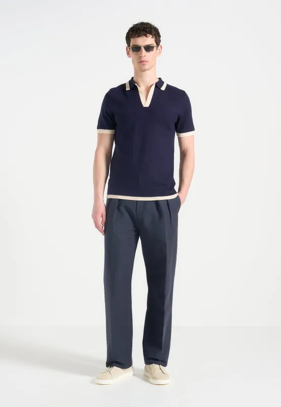 Lambert - Contrast Detail Knit Polo Shirt - Navy sold by Maniere De Voir