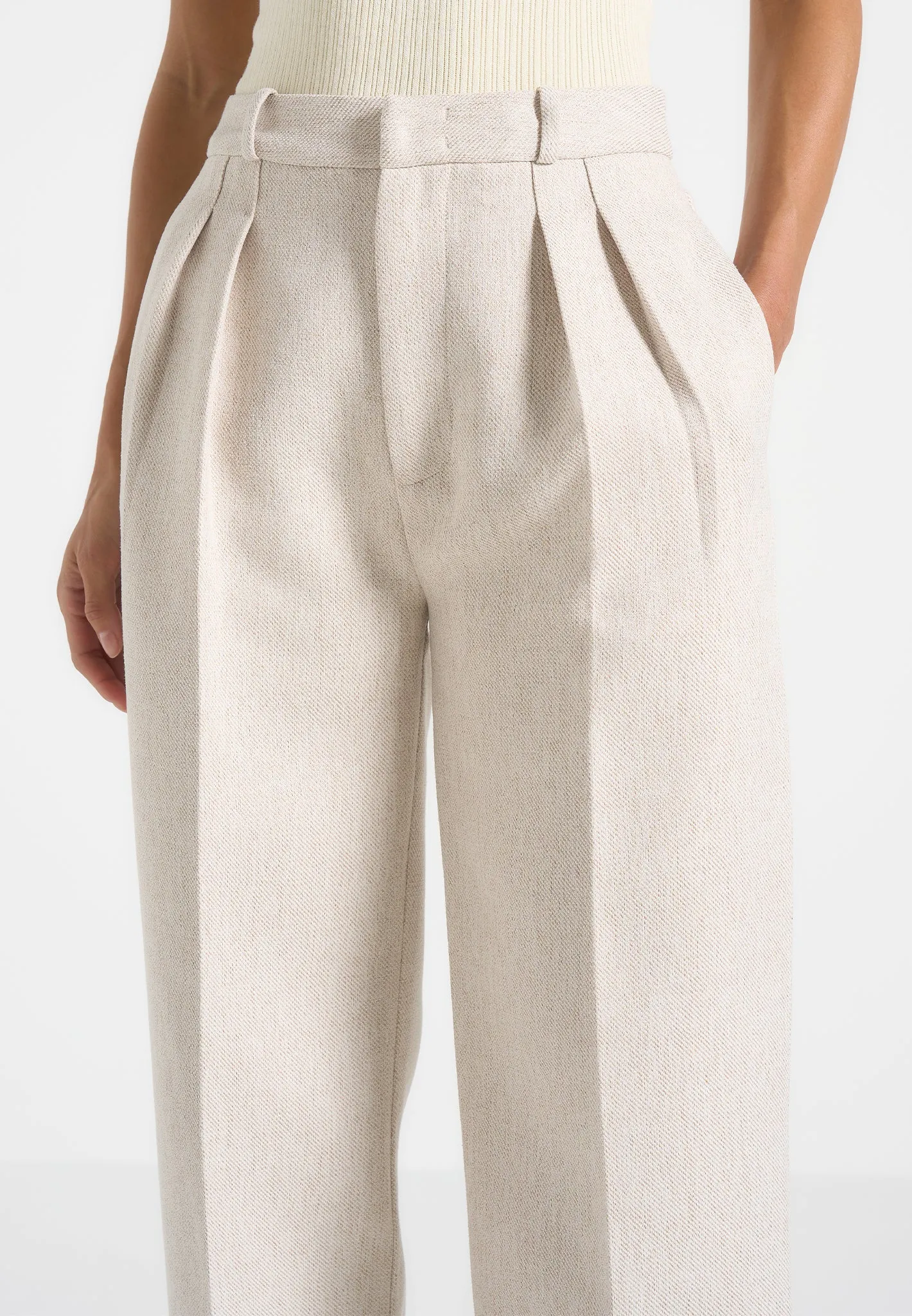 Julie - Tailored Twin Pleat Trousers - Light Beige sold by Maniere De Voir product image thumbnail 4
