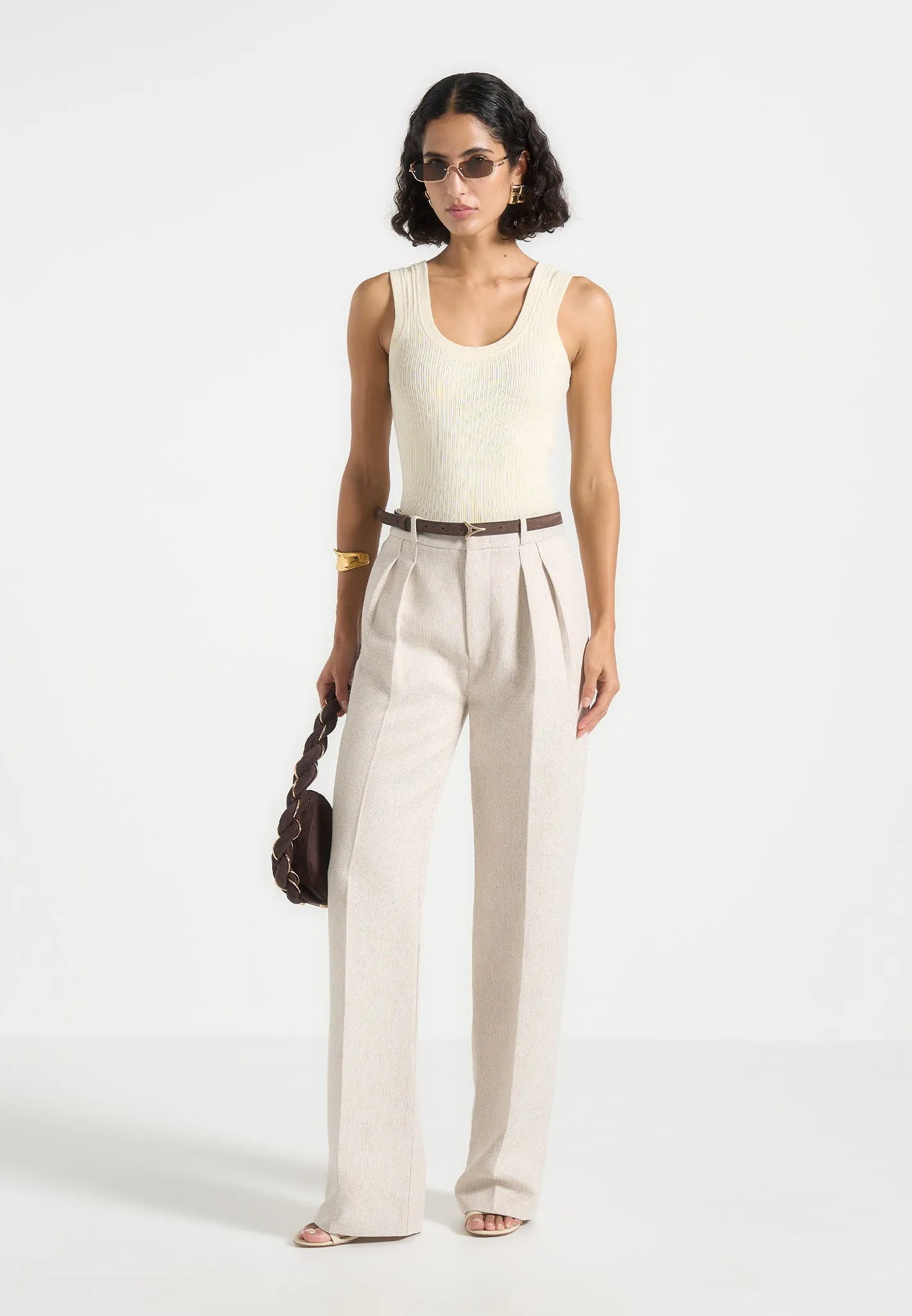 Julie - Tailored Twin Pleat Trousers - Light Beige sold by Maniere De Voir